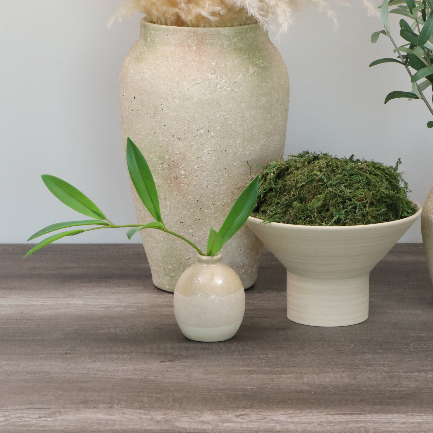 Handcrafted Stoneware Vase with Grass Plumes and Other Arrangements