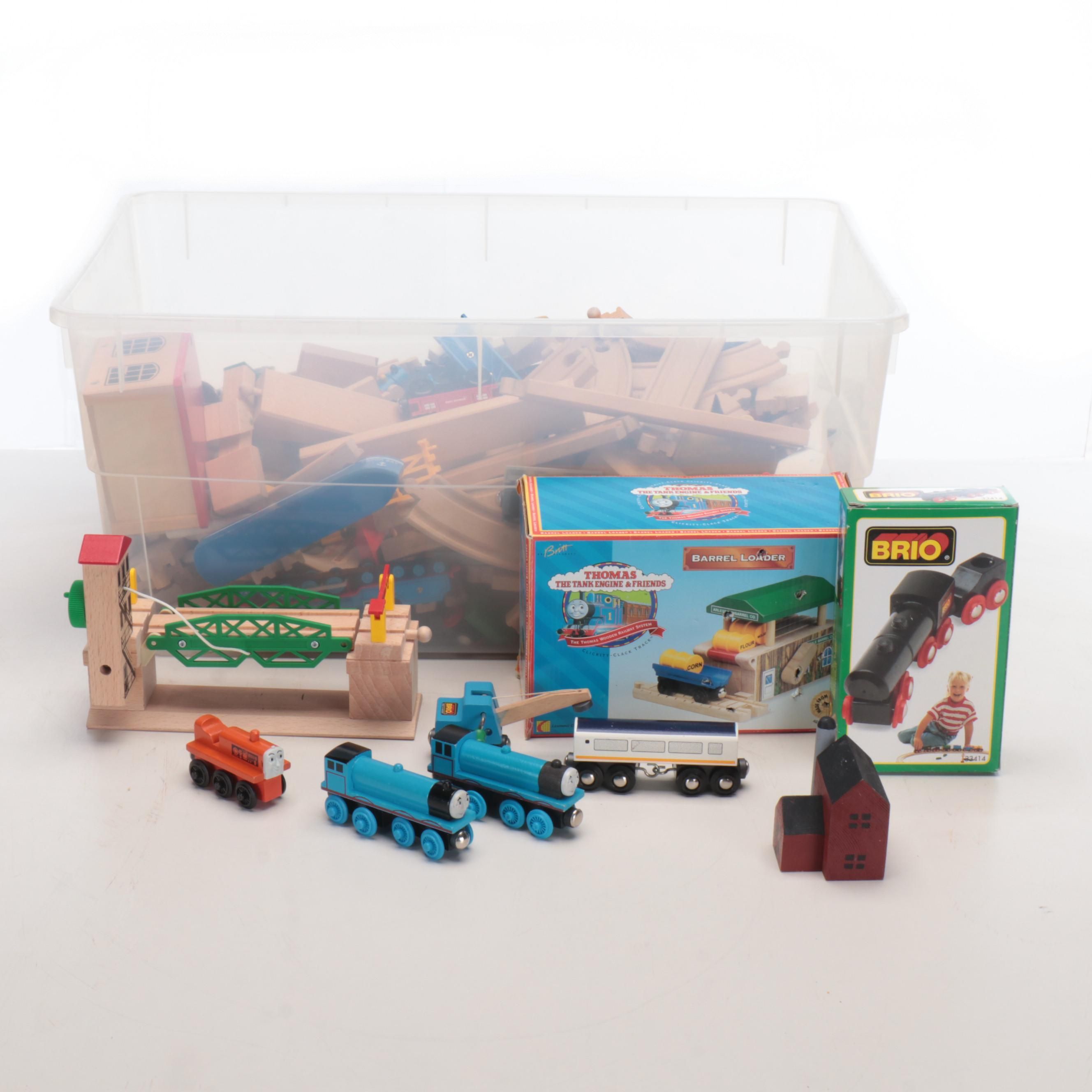 Brio Thomas the Tank Engine and More Wood Train Toys, Track in Storage Tub