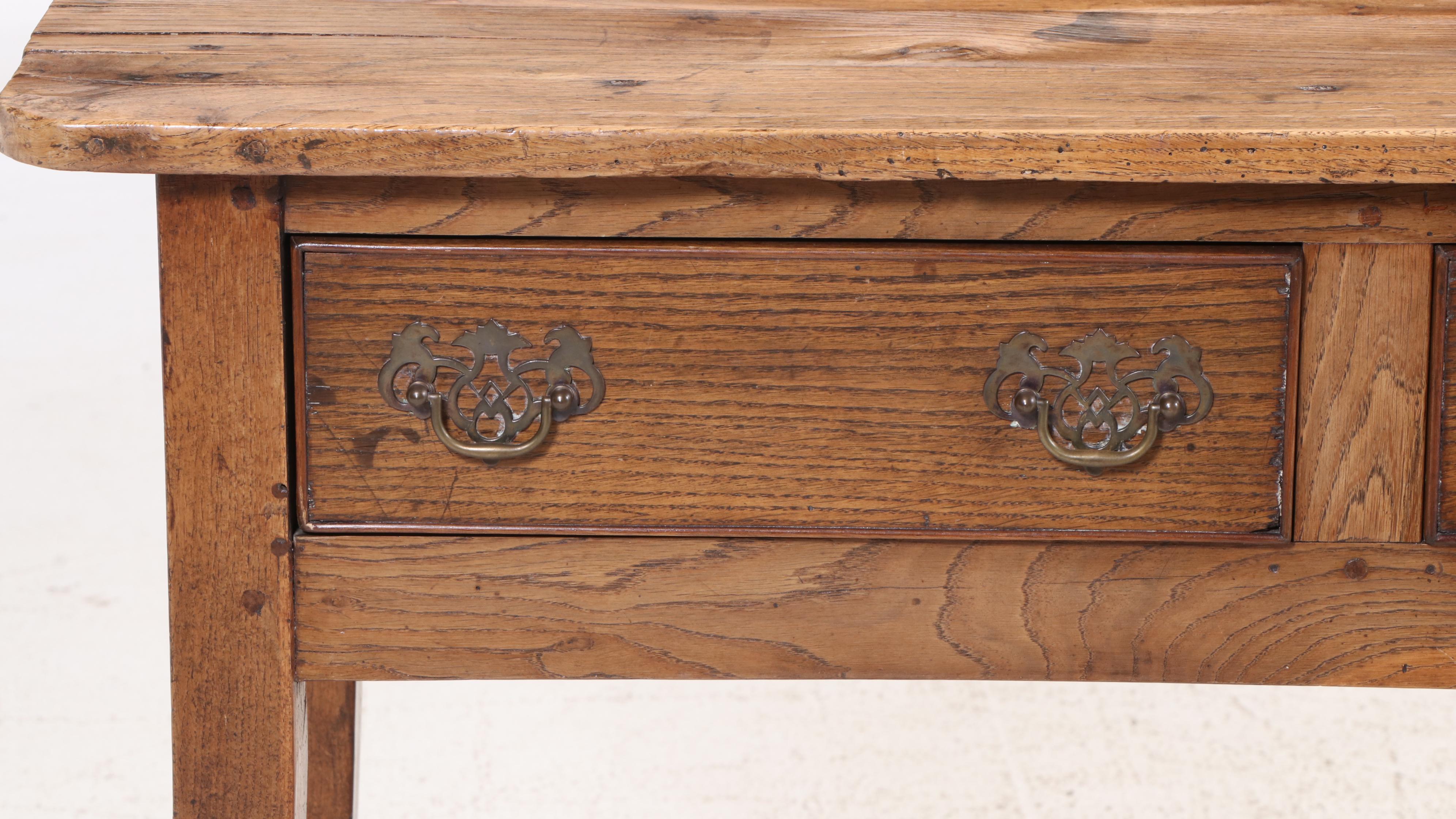 George III Style Oak Three-Drawer Console Table