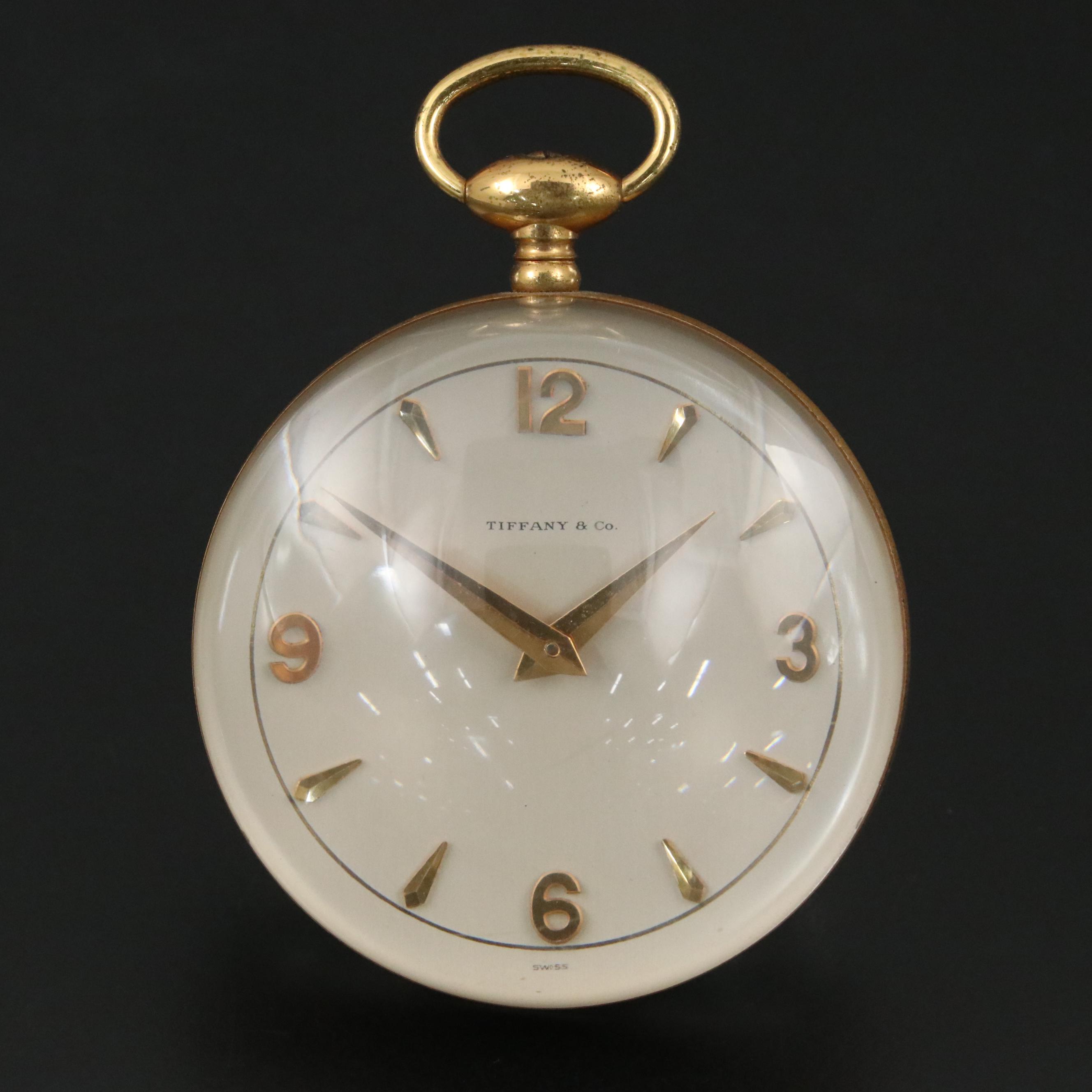 Imhof for Tiffany & Co. 15-Jewel Acrylic and Brass Ball Desk Clock, Mid-20th C.