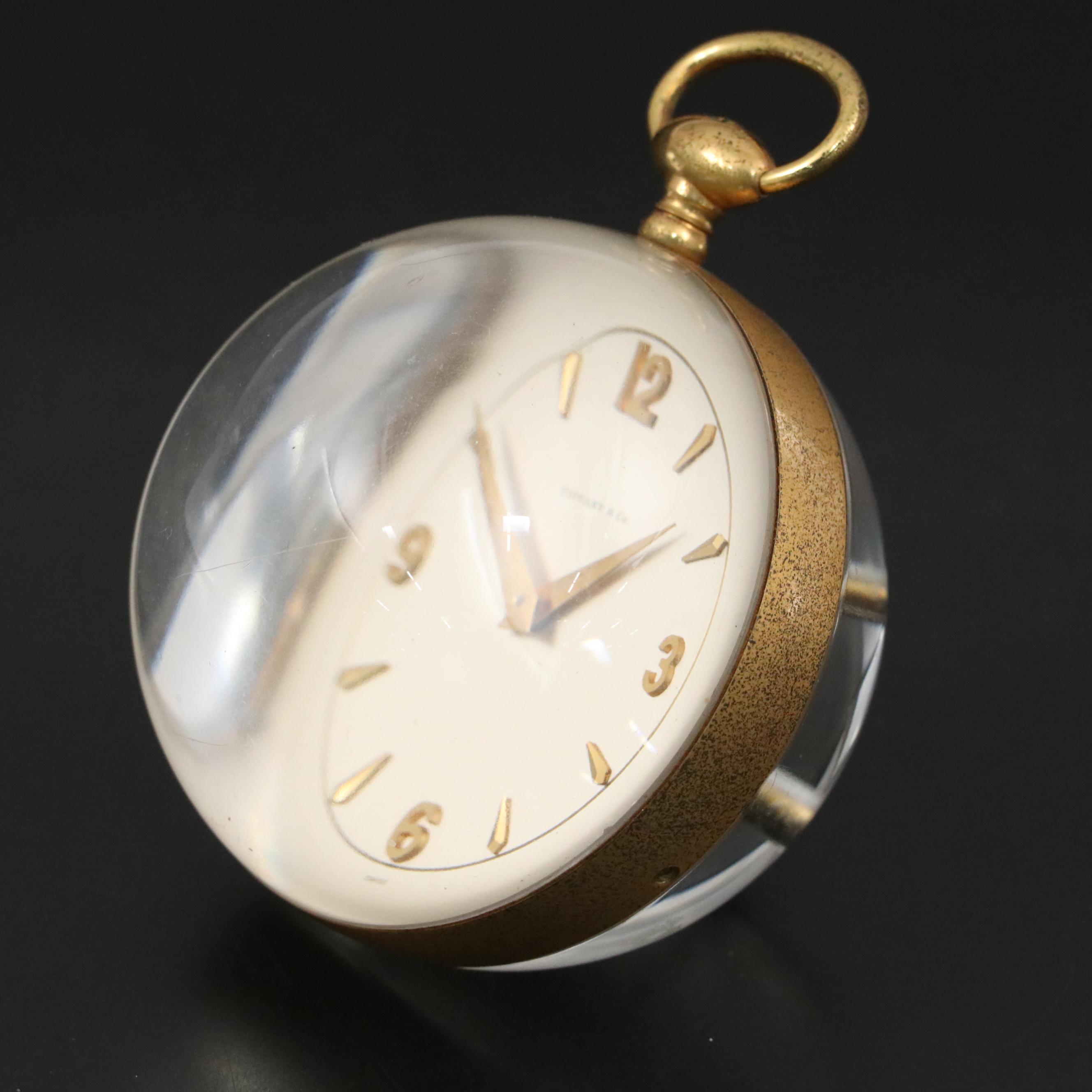 Imhof for Tiffany & Co. 15-Jewel Acrylic and Brass Ball Desk Clock, Mid-20th C.