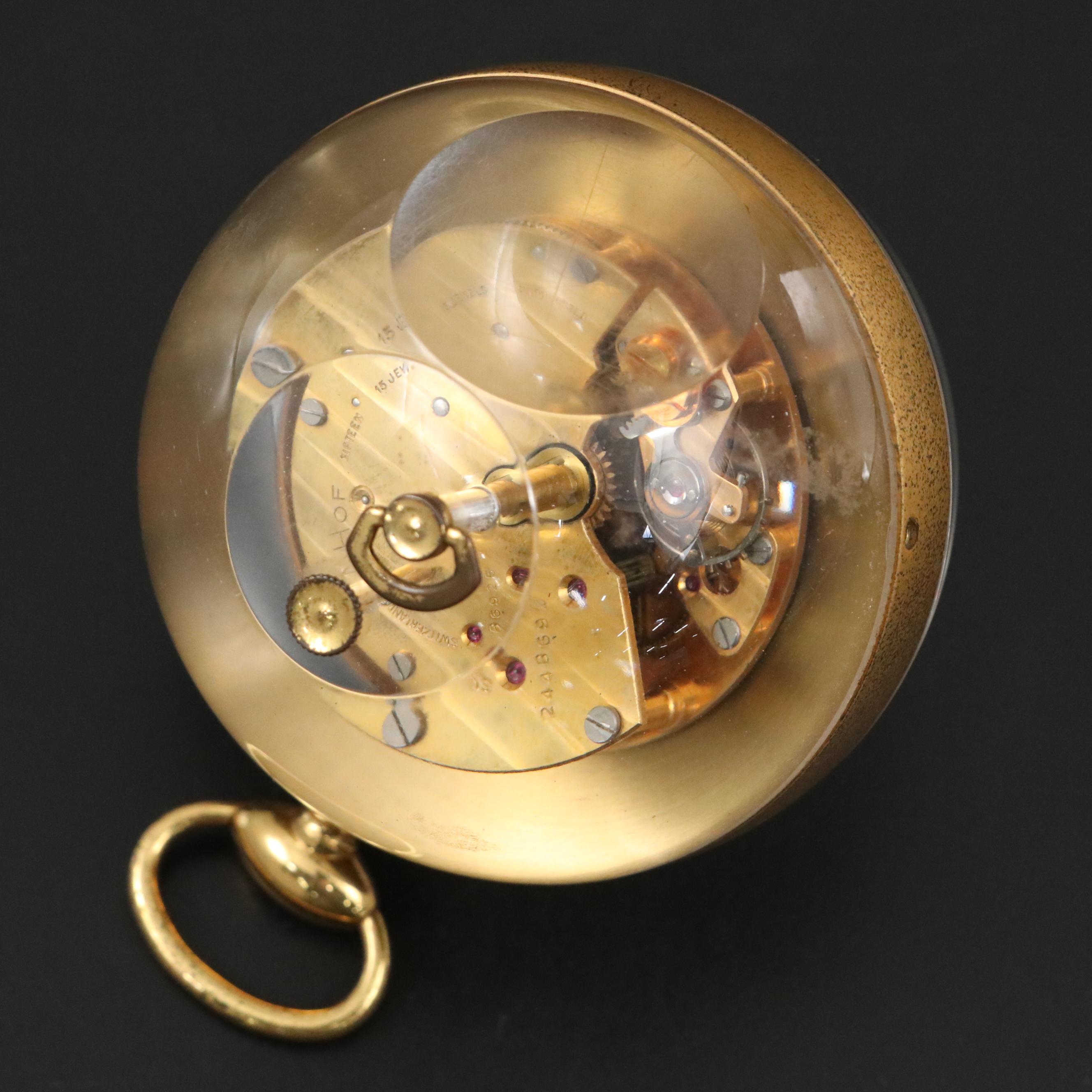 Imhof for Tiffany & Co. 15-Jewel Acrylic and Brass Ball Desk Clock, Mid-20th C.