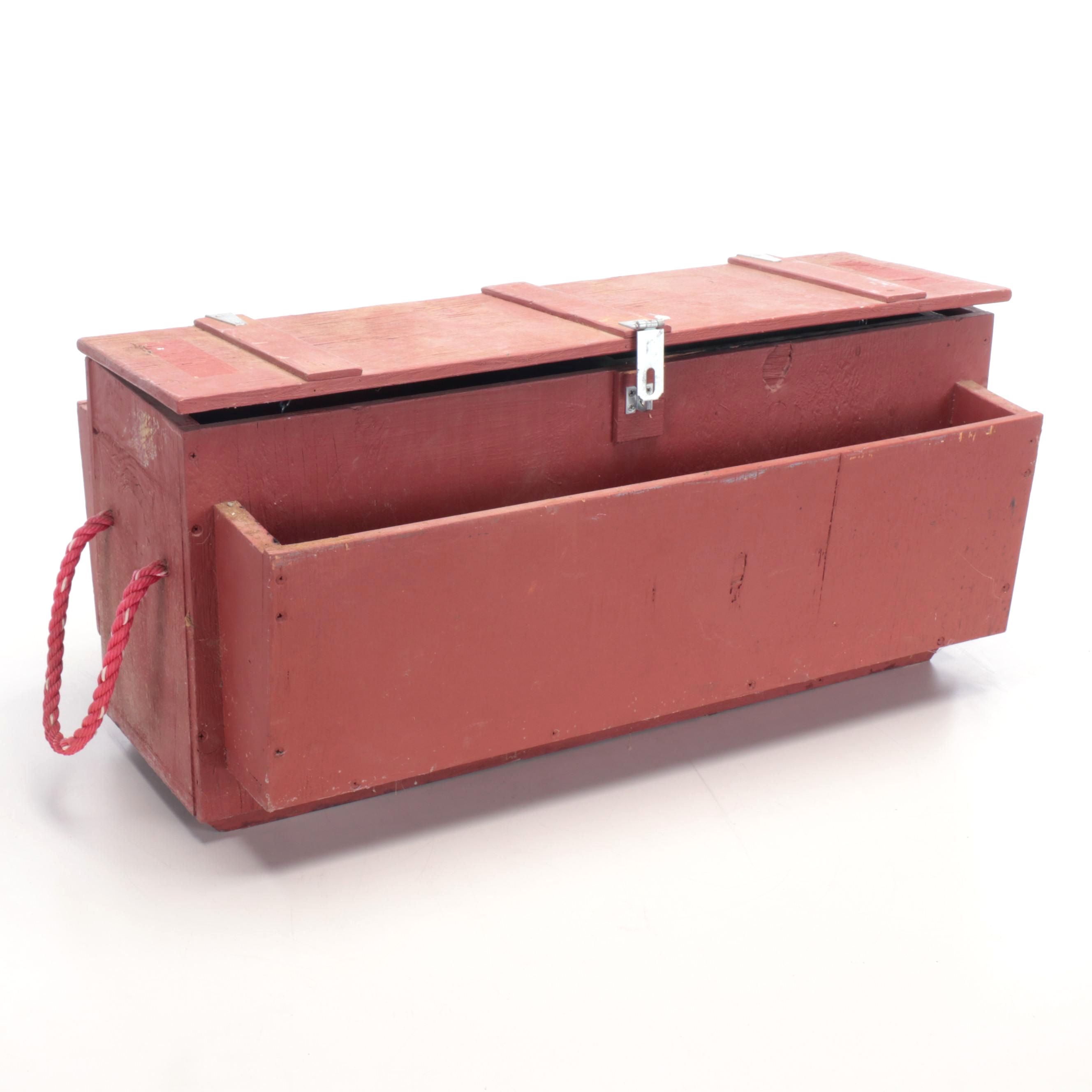 Red Painted Wood Tool Chest