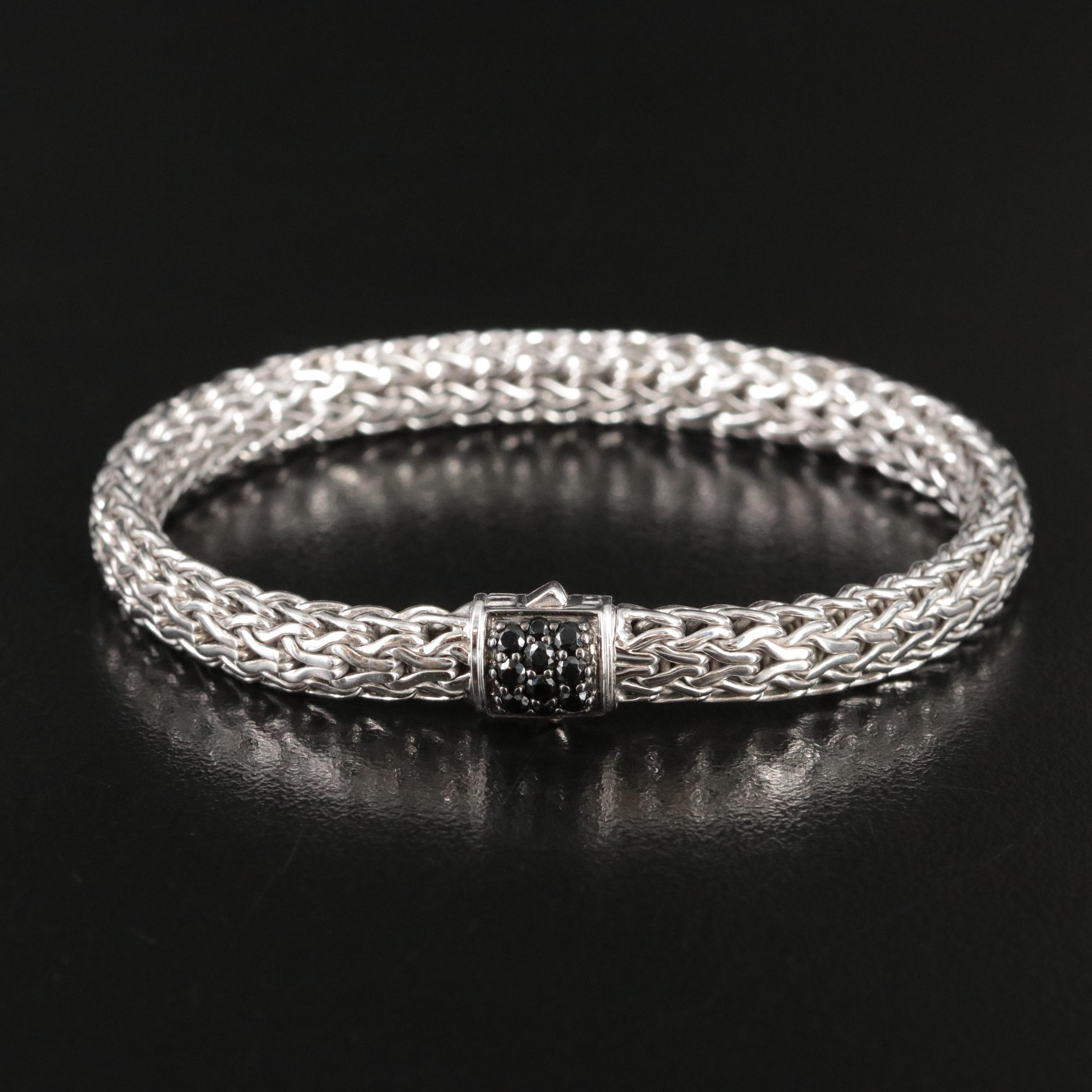 John Hardy Classic Chain Sterling Bracelet with Black Spinel Clasp