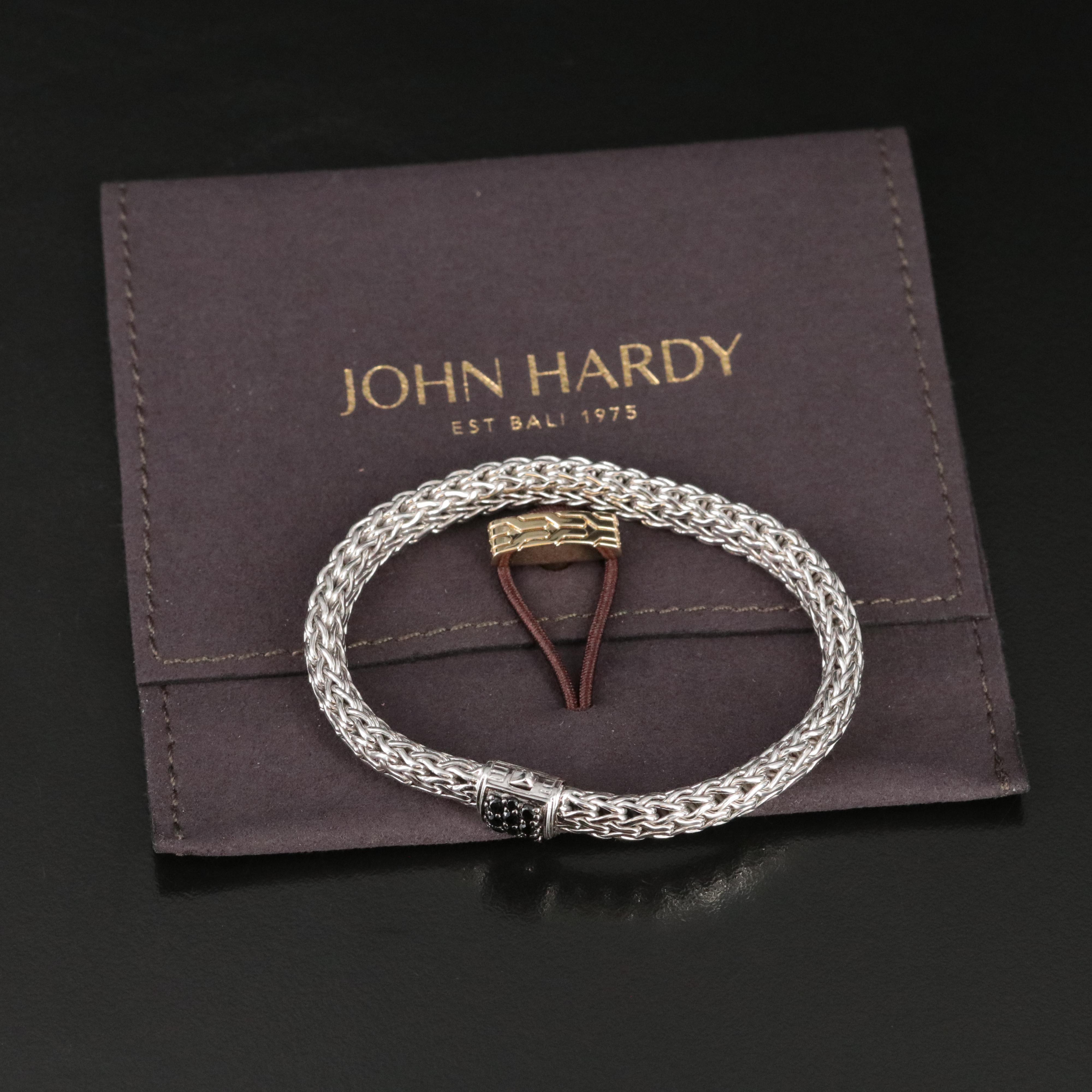 John Hardy Classic Chain Sterling Bracelet with Black Spinel Clasp