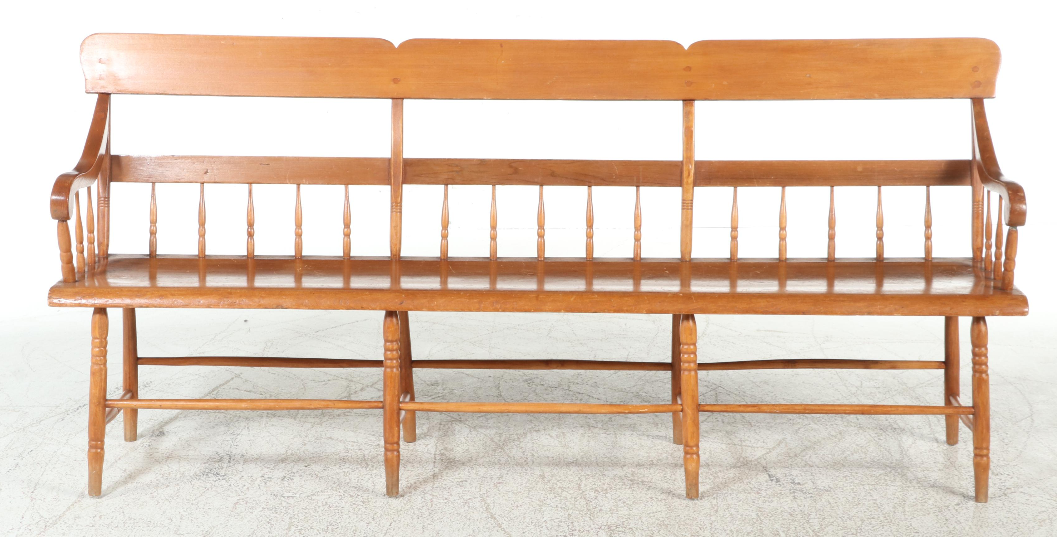 American Primitive Half Spindle-Back Deacon's Bench, 19th Century