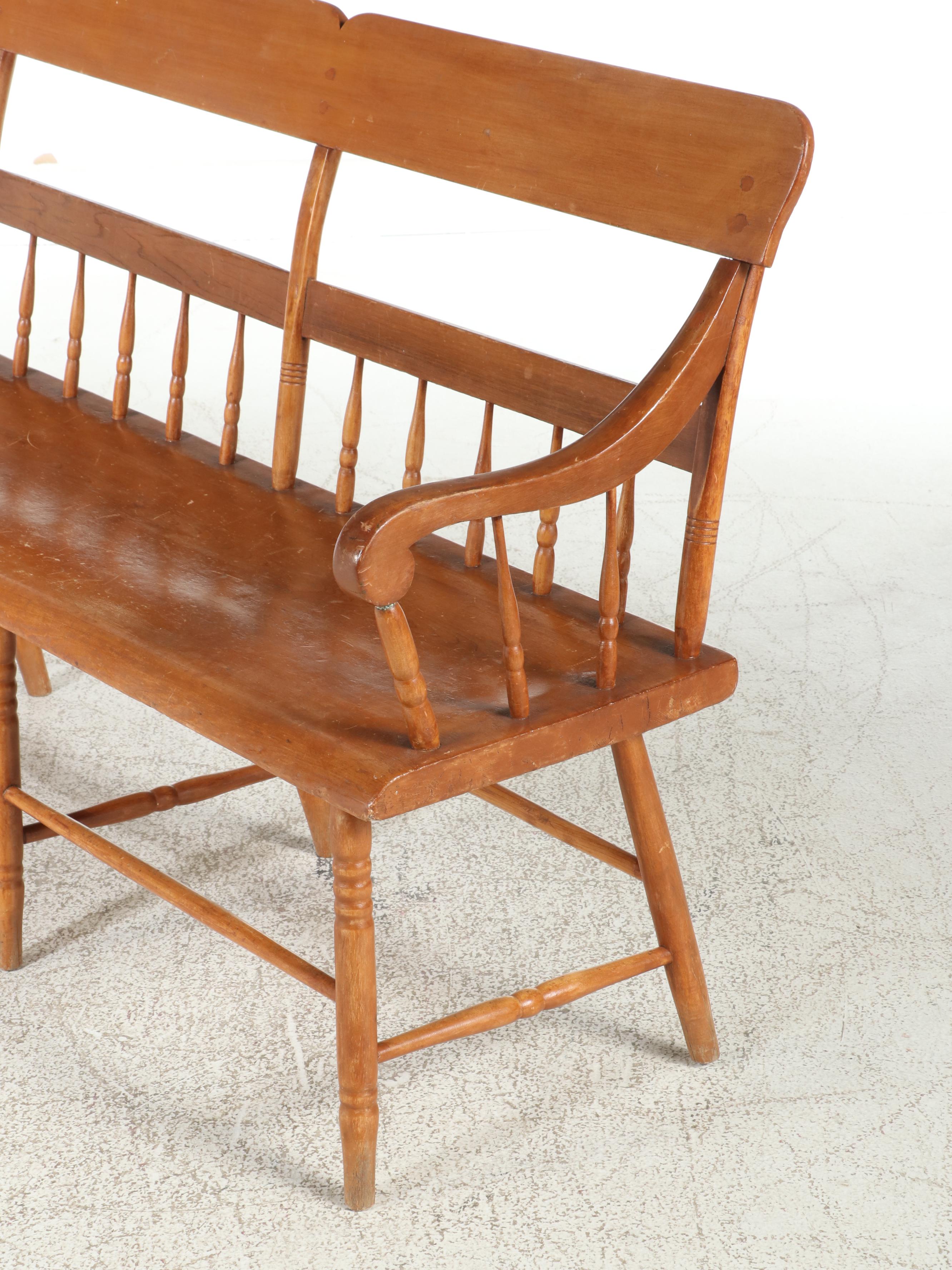 American Primitive Half Spindle-Back Deacon's Bench, 19th Century