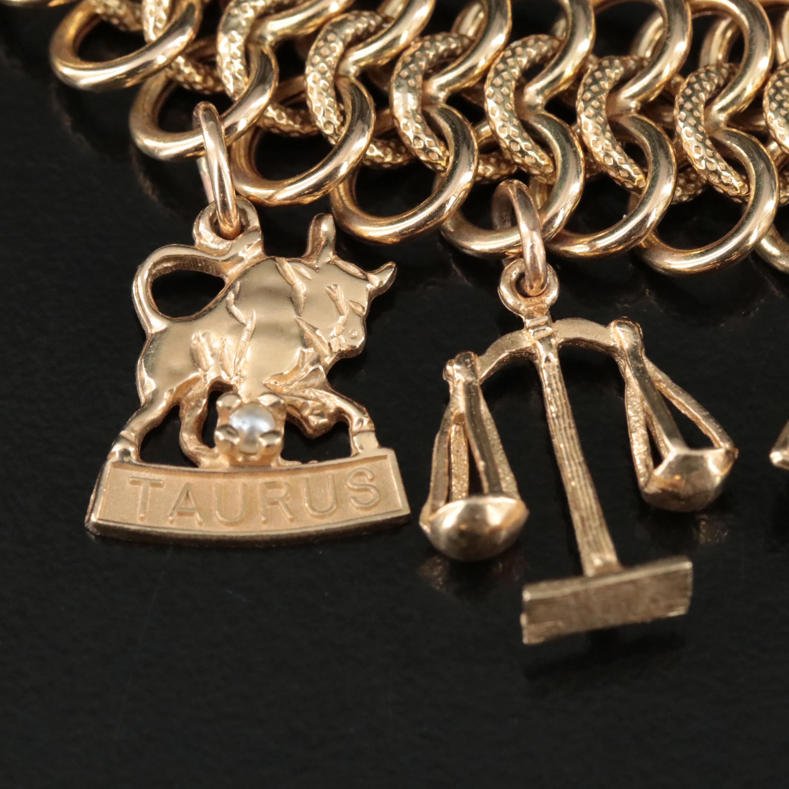 14K Infinity Link Charm Bracelet Featuring Travel and Horoscope