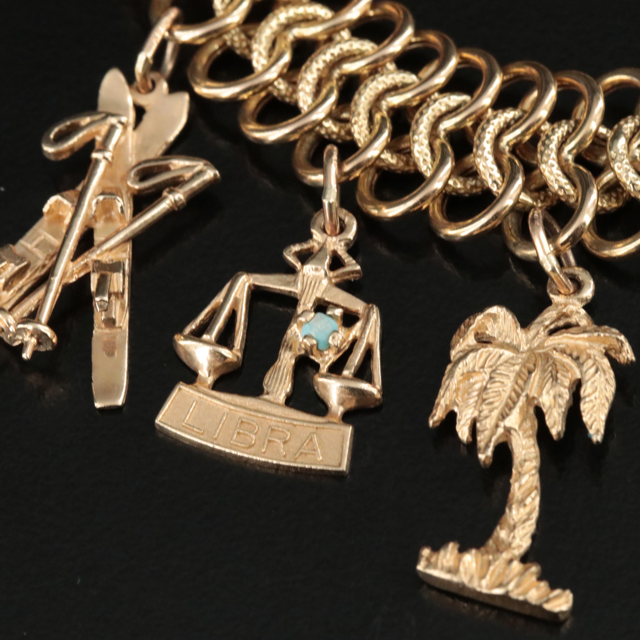 14K Infinity Link Charm Bracelet Featuring Travel and Horoscope