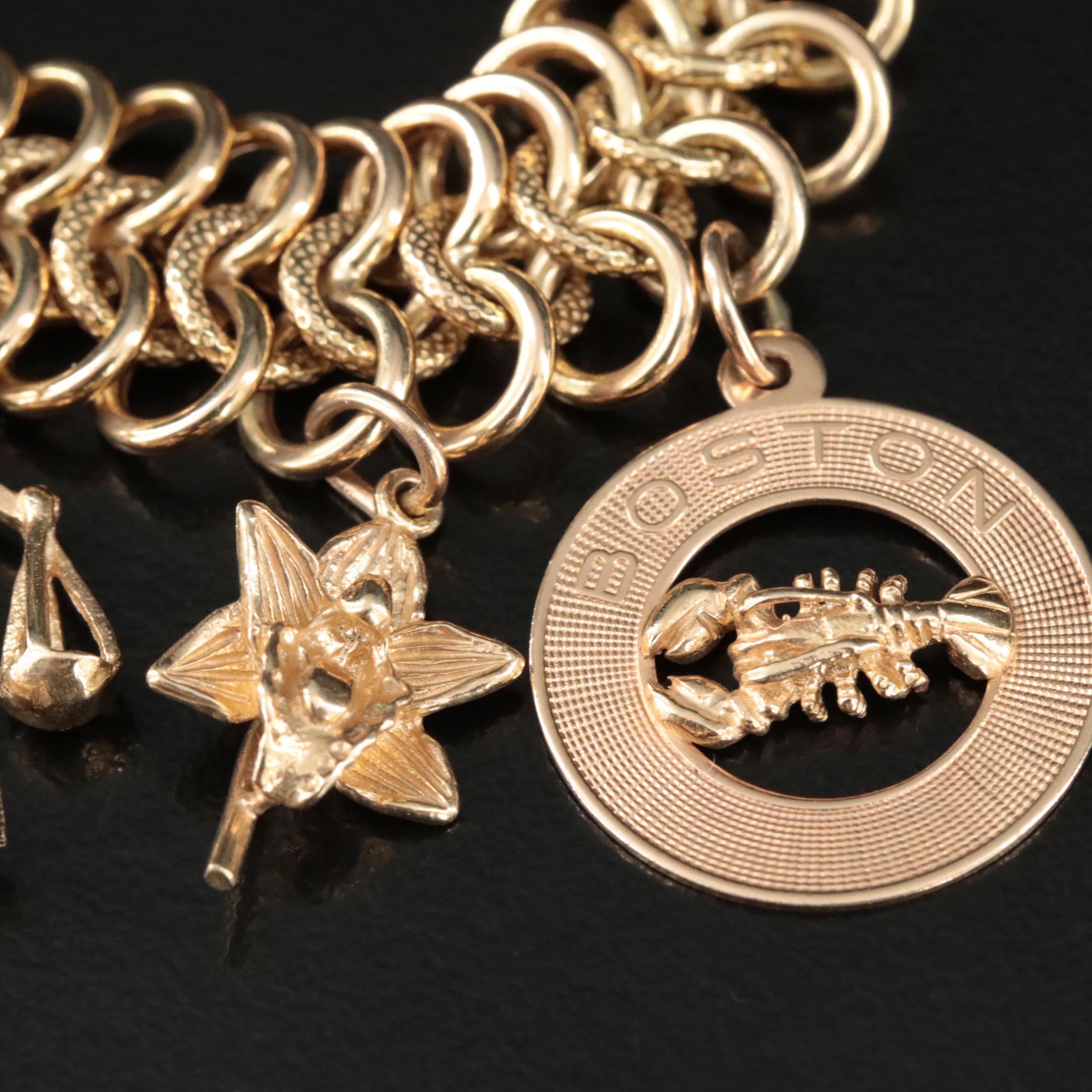 14K Infinity Link Charm Bracelet Featuring Travel and Horoscope