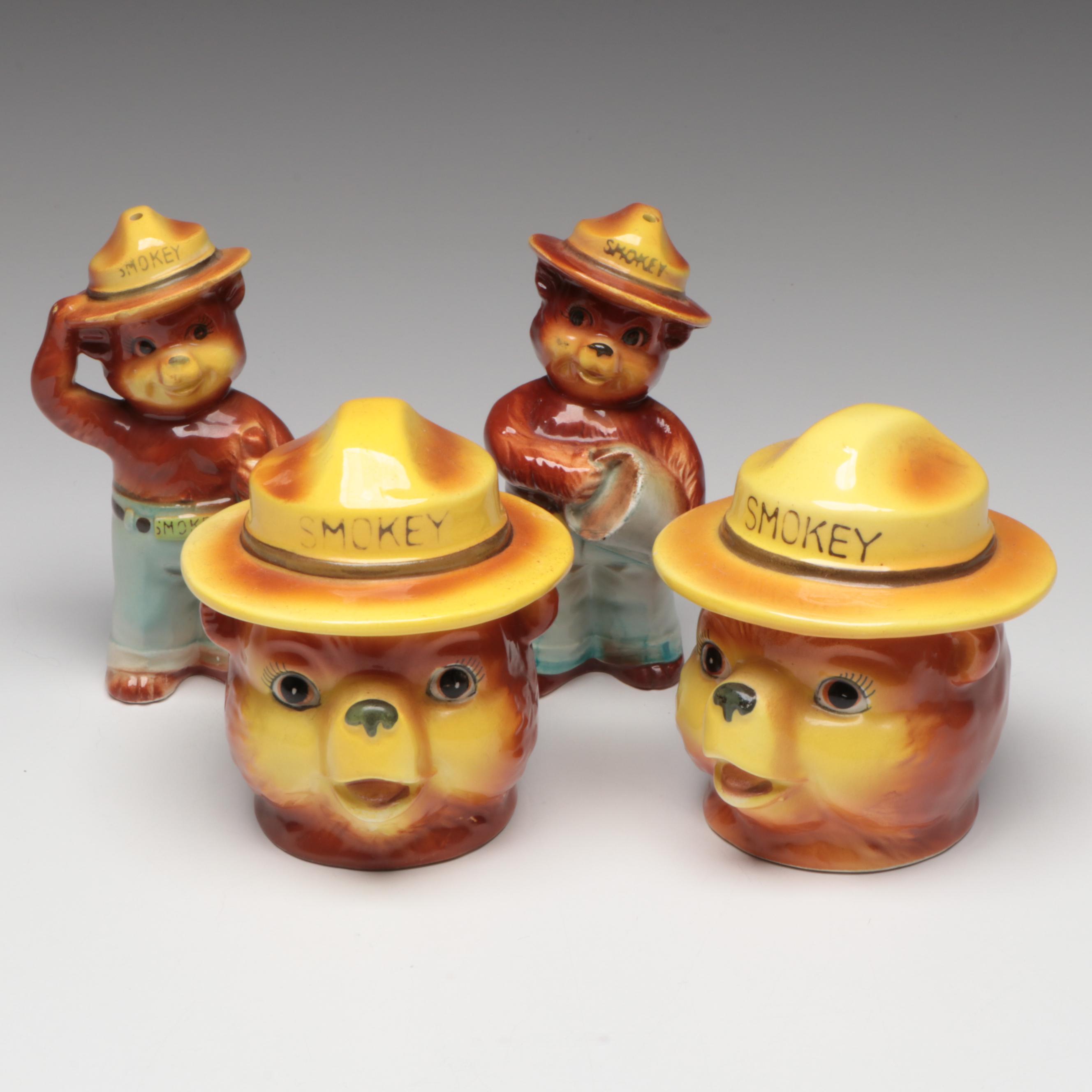 Japanese "Smokey the Bear" Porcelain Shaker Sets, Mid-20th C.