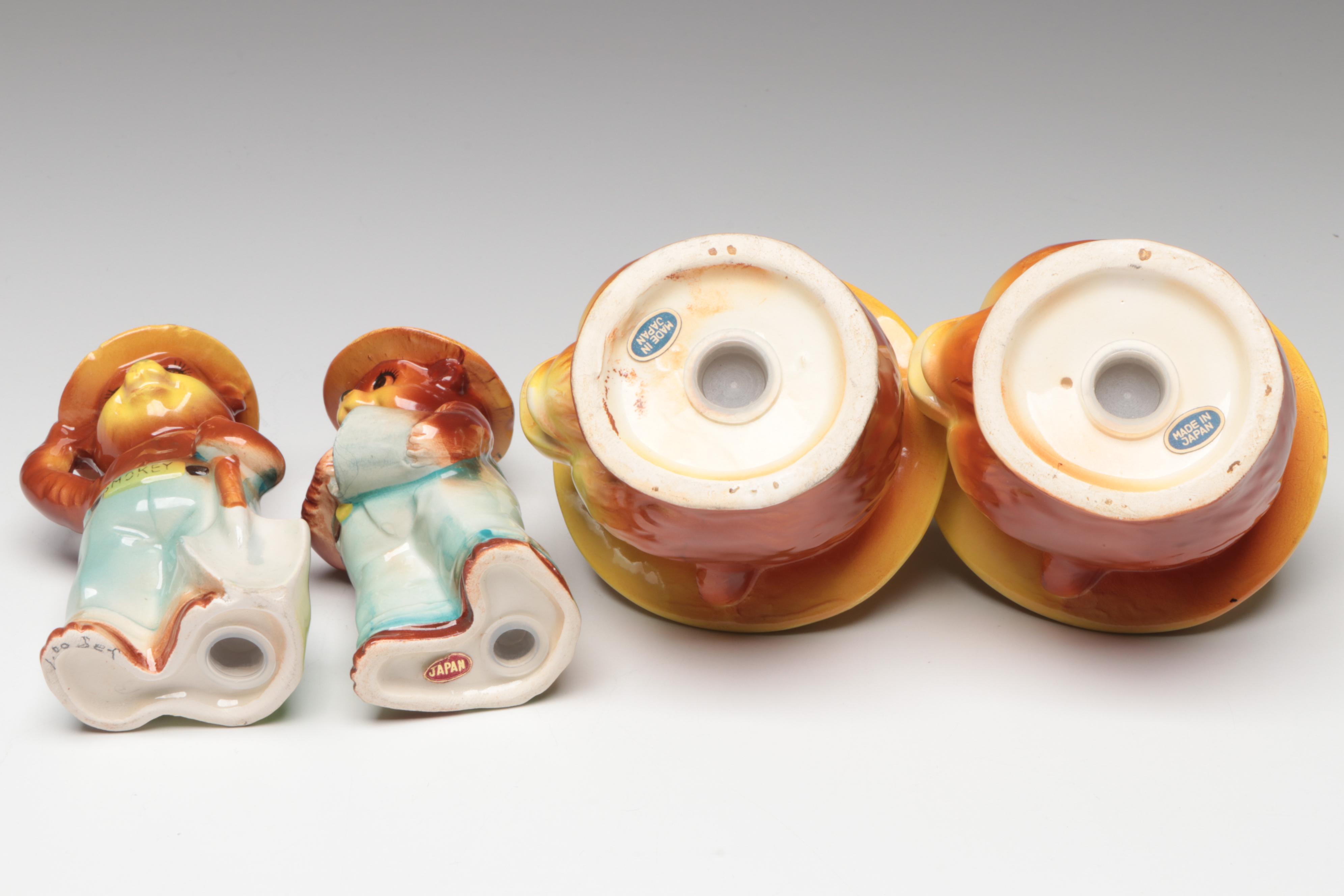 Japanese "Smokey the Bear" Porcelain Shaker Sets, Mid-20th C.