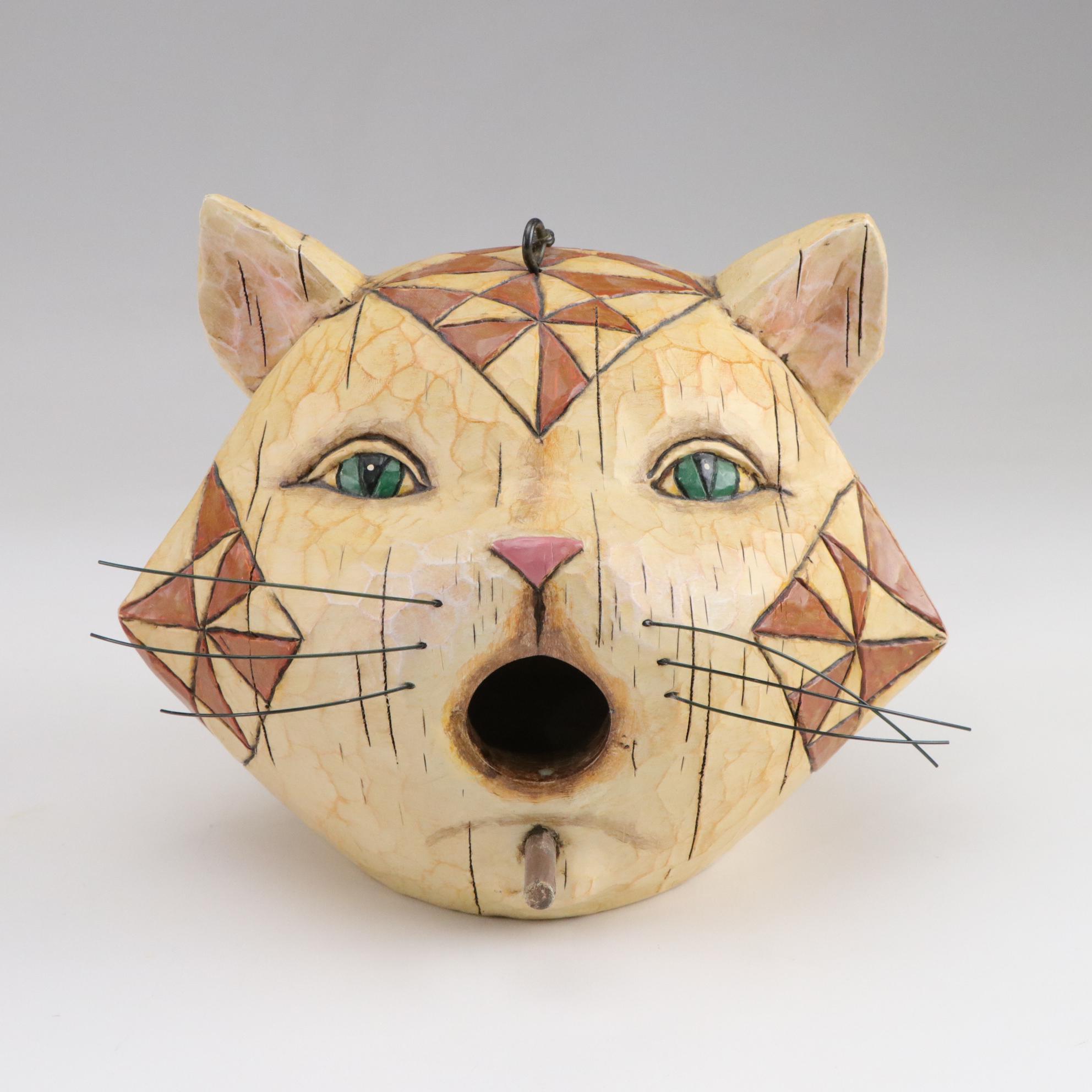 Jim Shore Rabbit Garden Statue with Cat Birdhouse