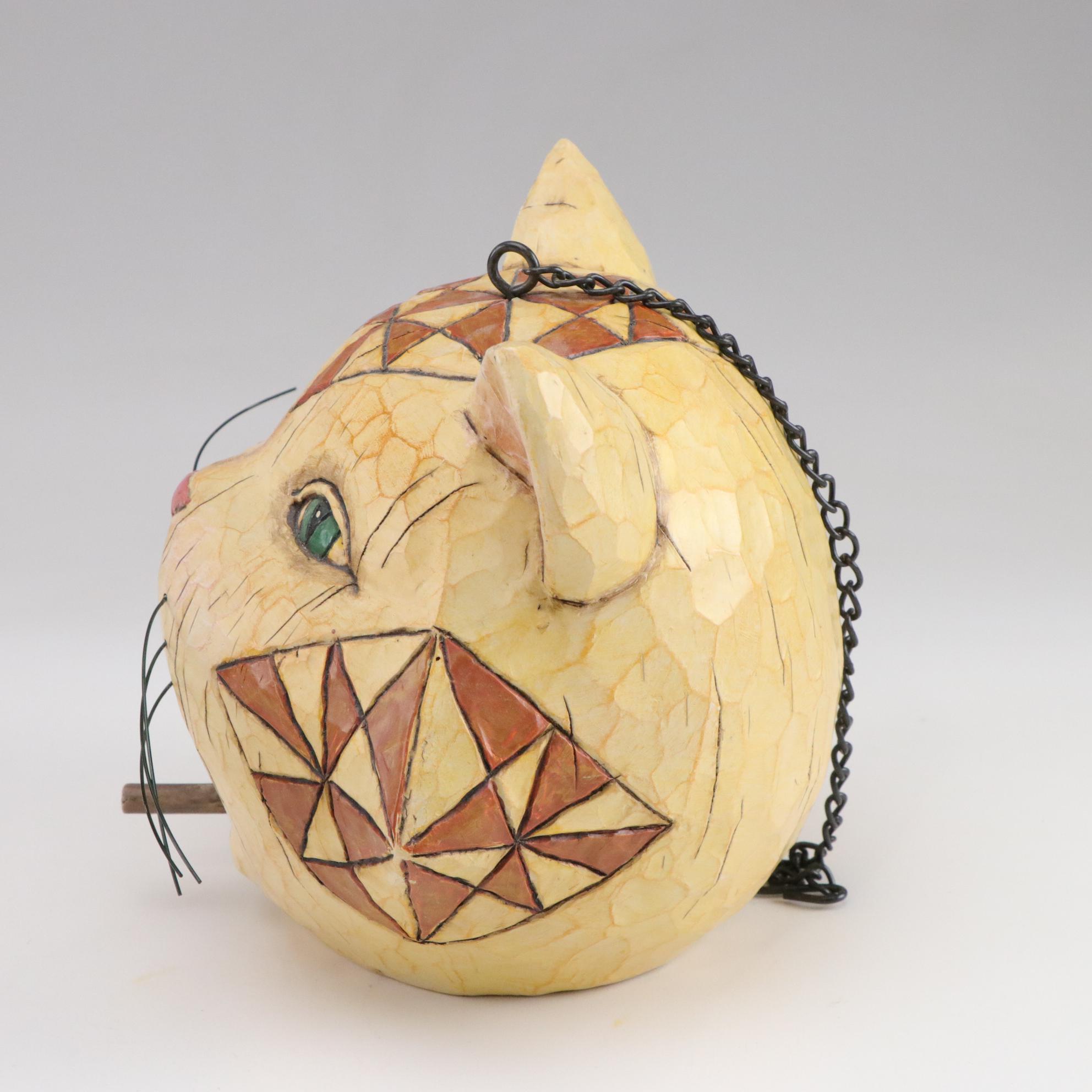 Jim Shore Rabbit Garden Statue with Cat Birdhouse