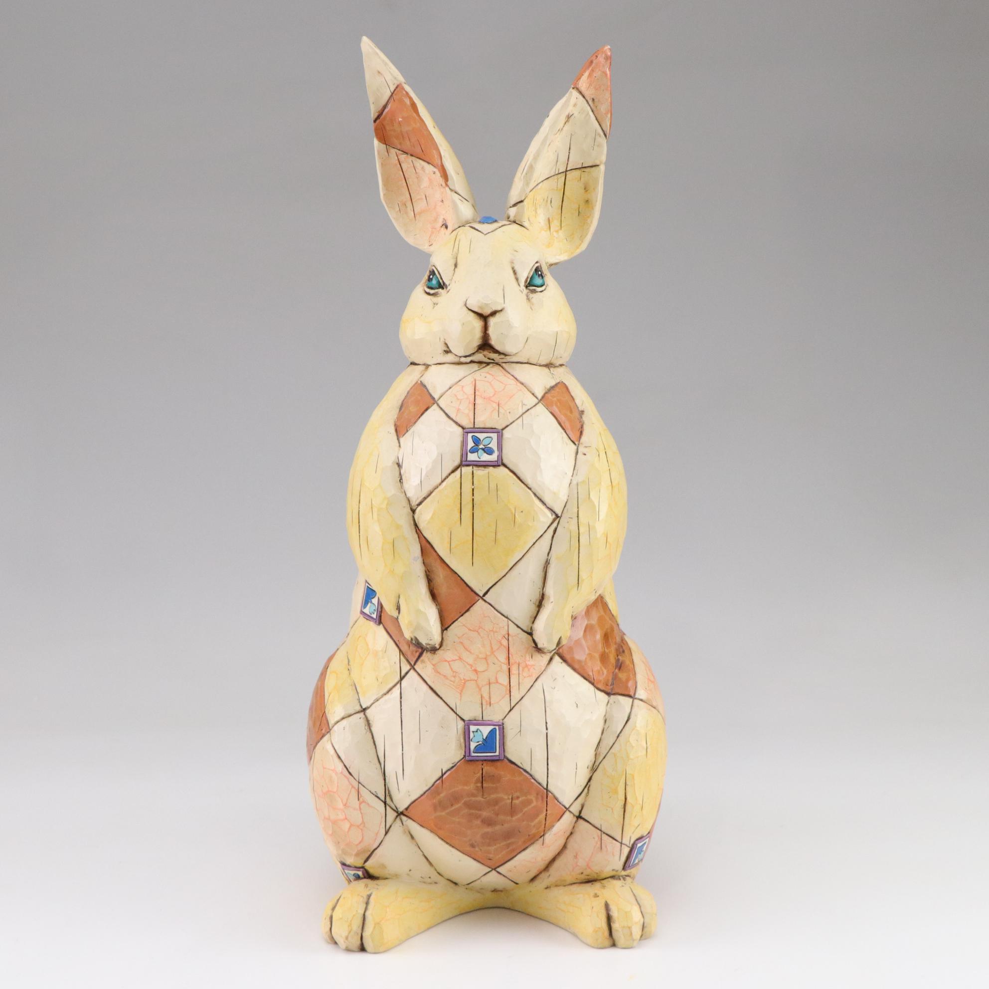 Jim Shore Rabbit Garden Statue with Cat Birdhouse