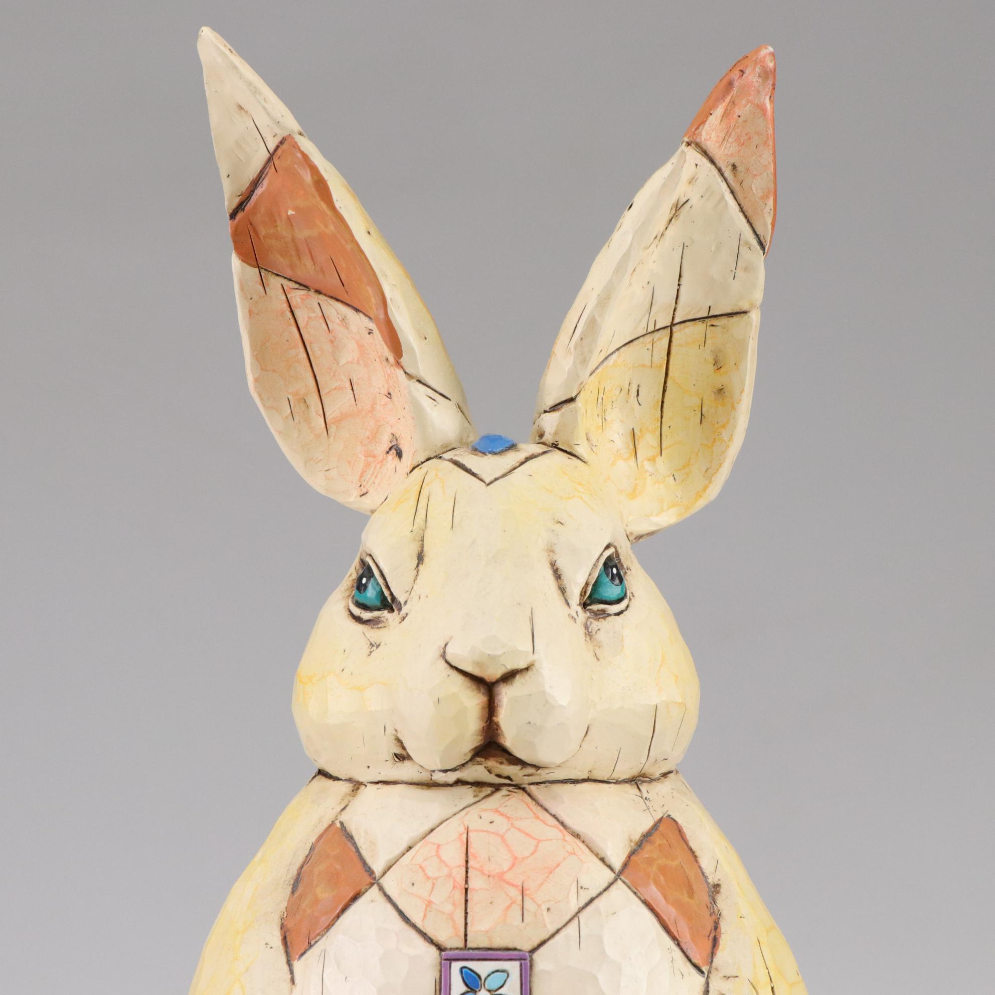 Jim Shore Rabbit Garden Statue with Cat Birdhouse