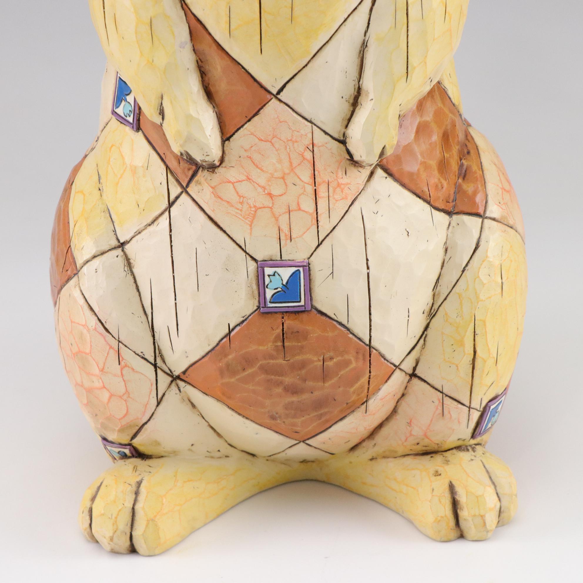 Jim Shore Rabbit Garden Statue with Cat Birdhouse