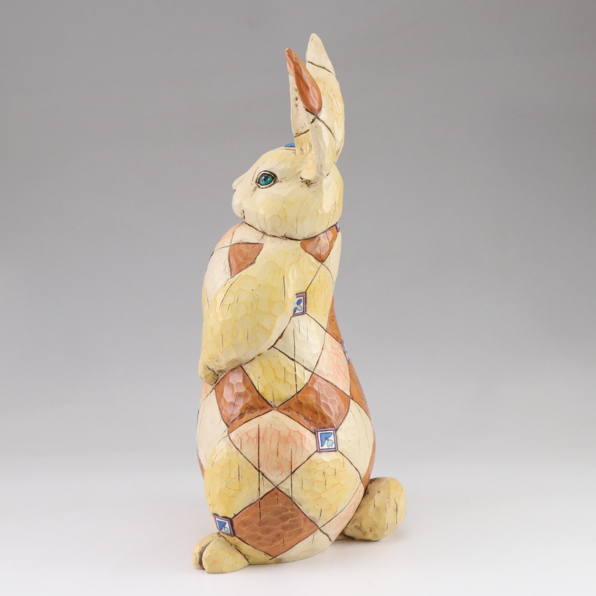 Jim Shore Rabbit Garden Statue with Cat Birdhouse