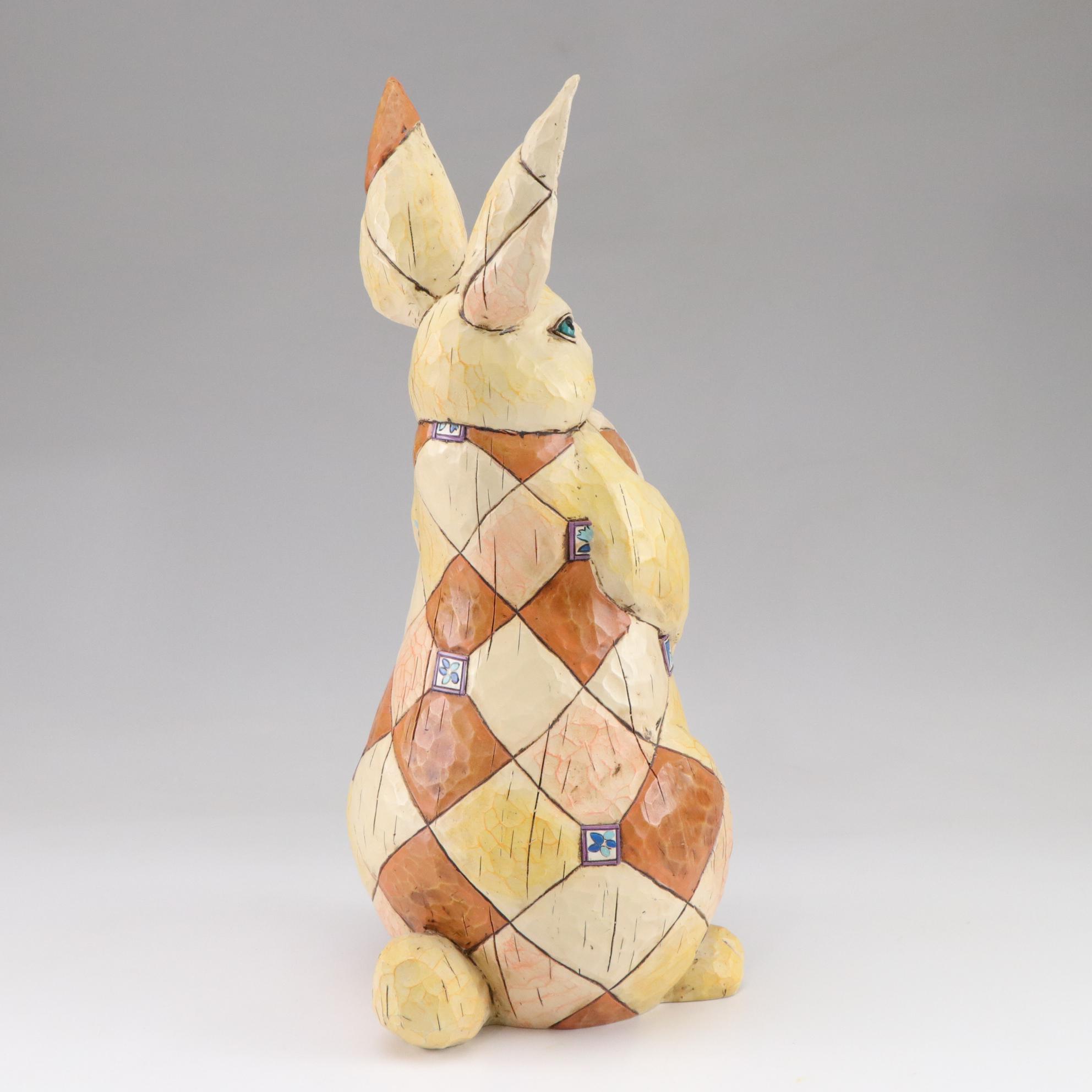 Jim Shore Rabbit Garden Statue with Cat Birdhouse