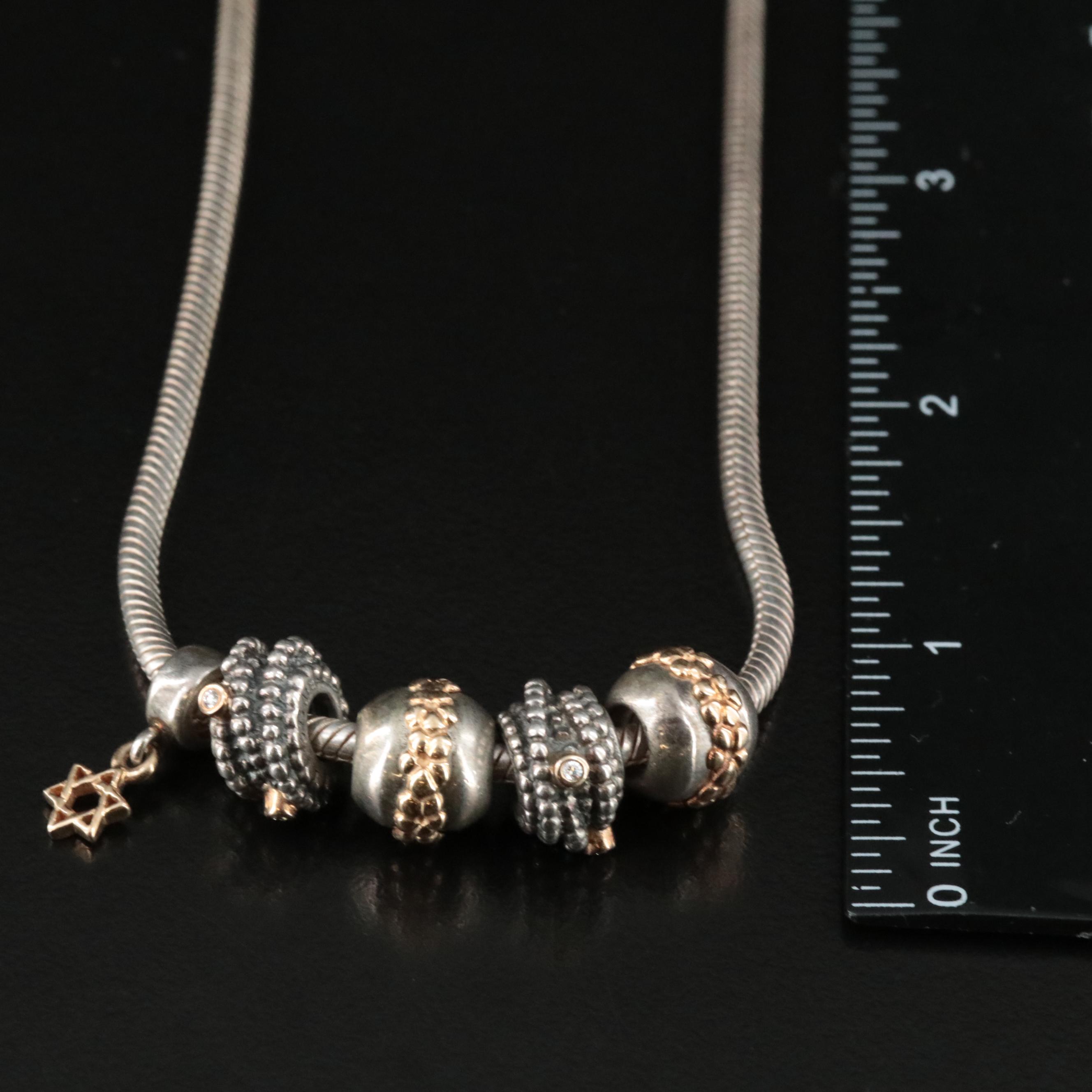 Pandora Sterling Necklace with 14K Accents and Diamonds