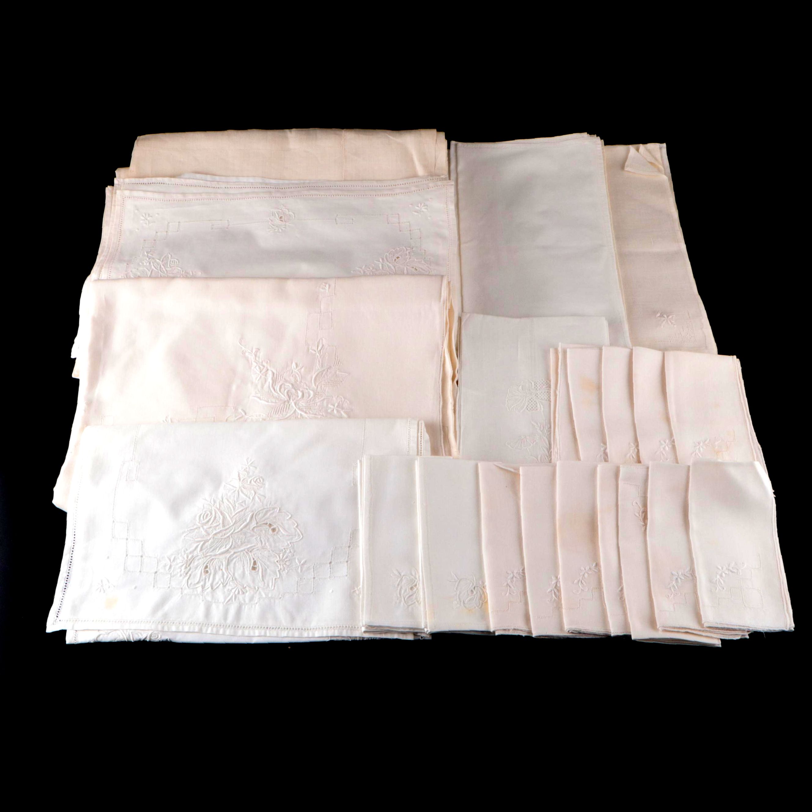 Cutwork and Machine Embroidery Linen Napkins, Tablecloths, and More Linens