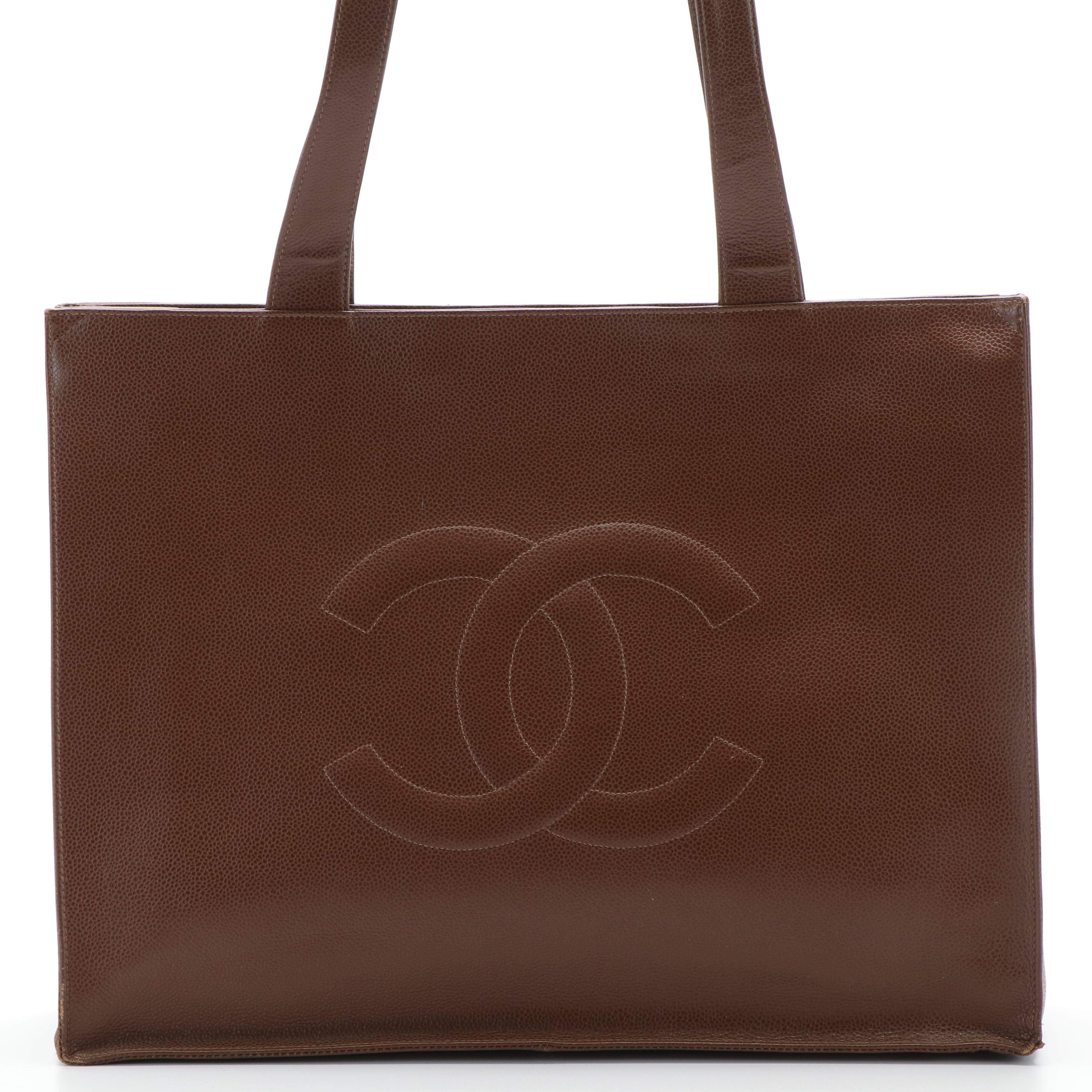 Chanel CC Chocolate Brown Caviar Leather Tote Brown