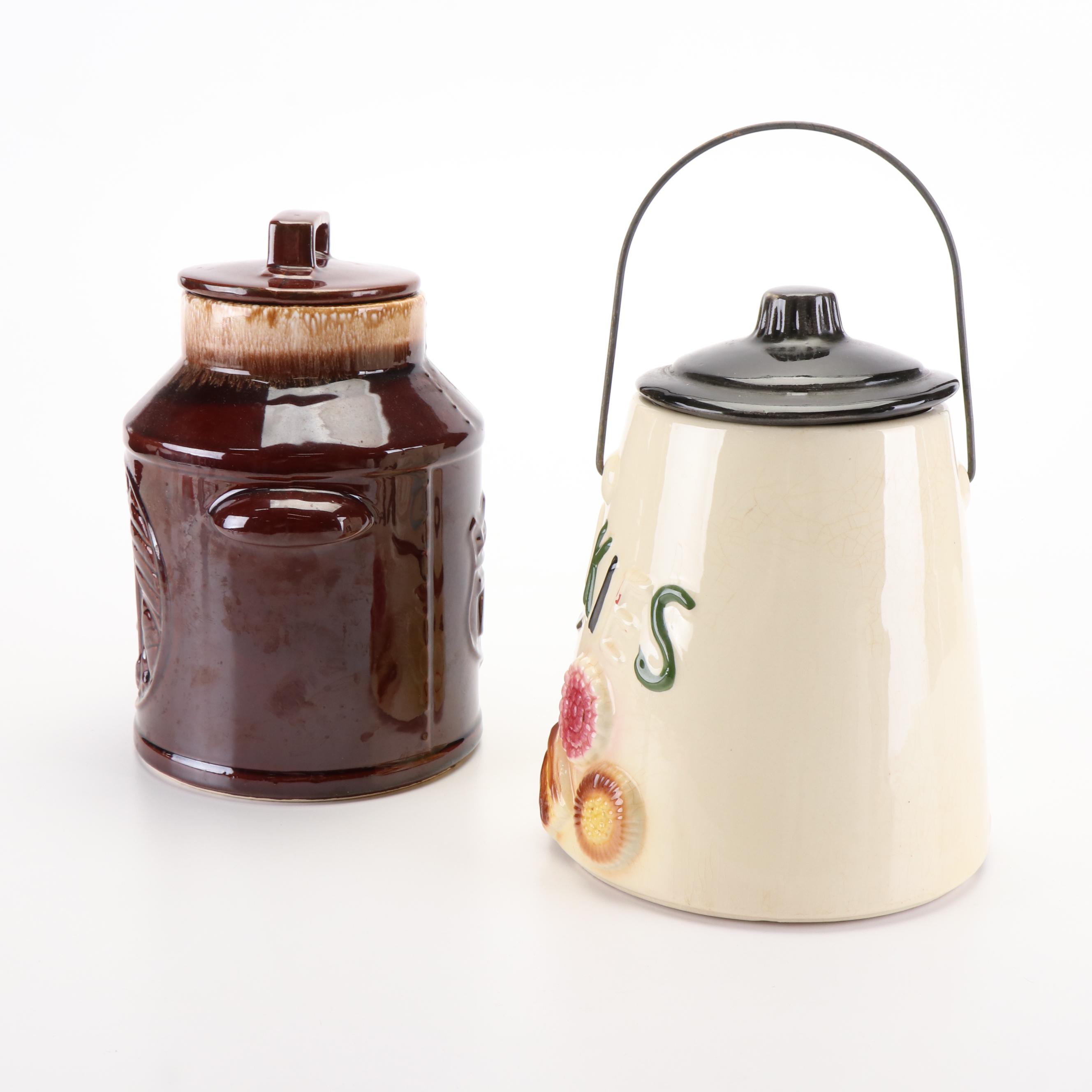 McCoy Bicentennial Drip Glaze Milk Can Cookie Jar and Teapot Cookie Jar