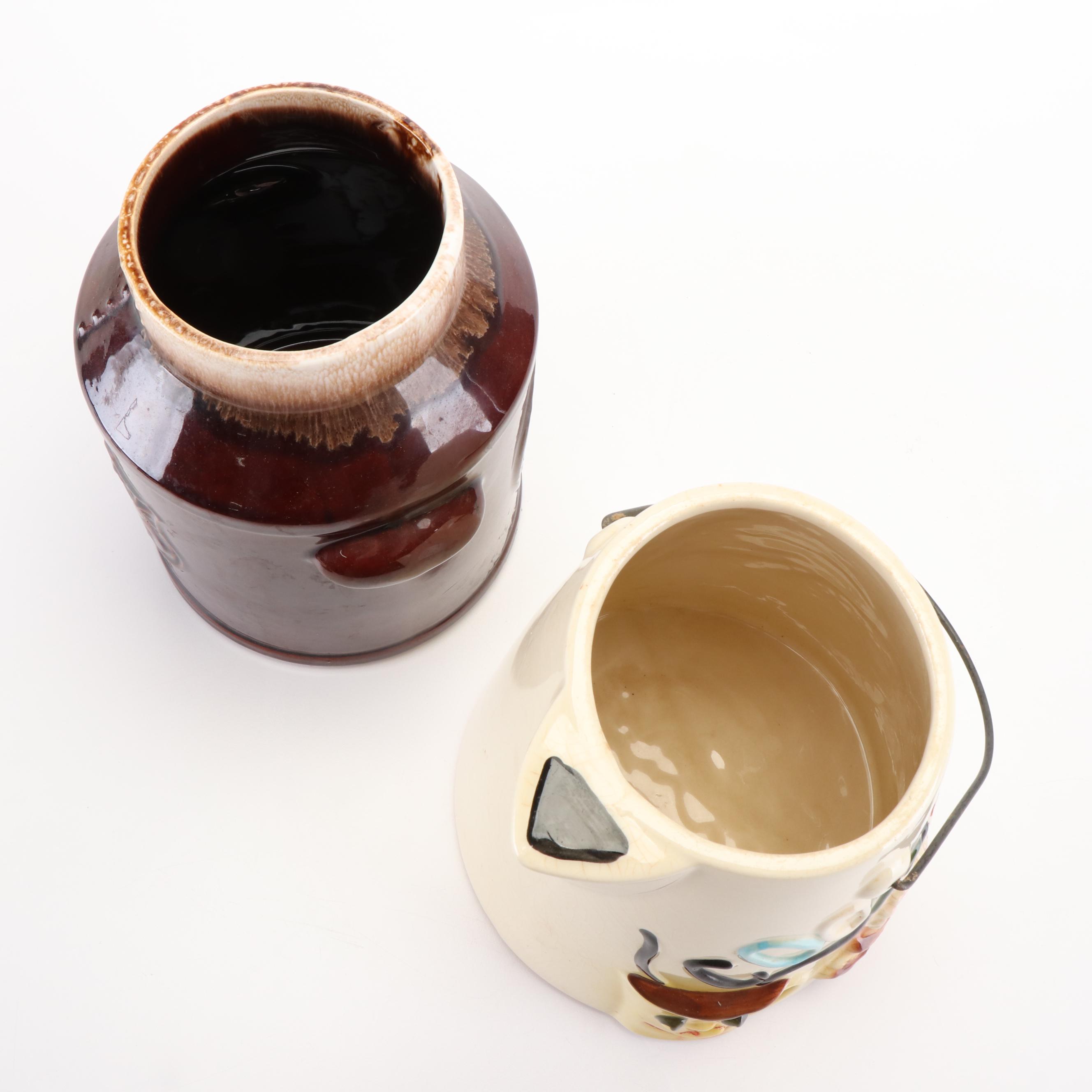 McCoy Bicentennial Drip Glaze Milk Can Cookie Jar and Teapot Cookie Jar