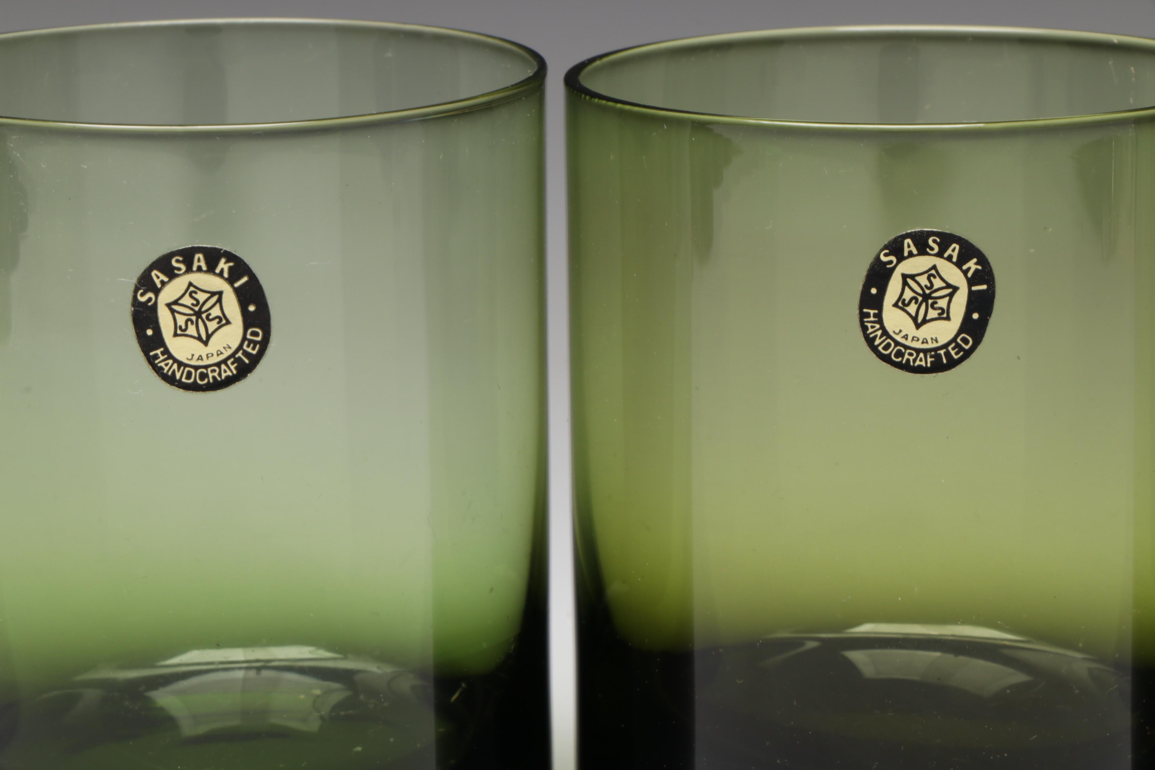 Sasaki "Coronation Dark Green" Glass Old Fashioned Glasses and Tumblers