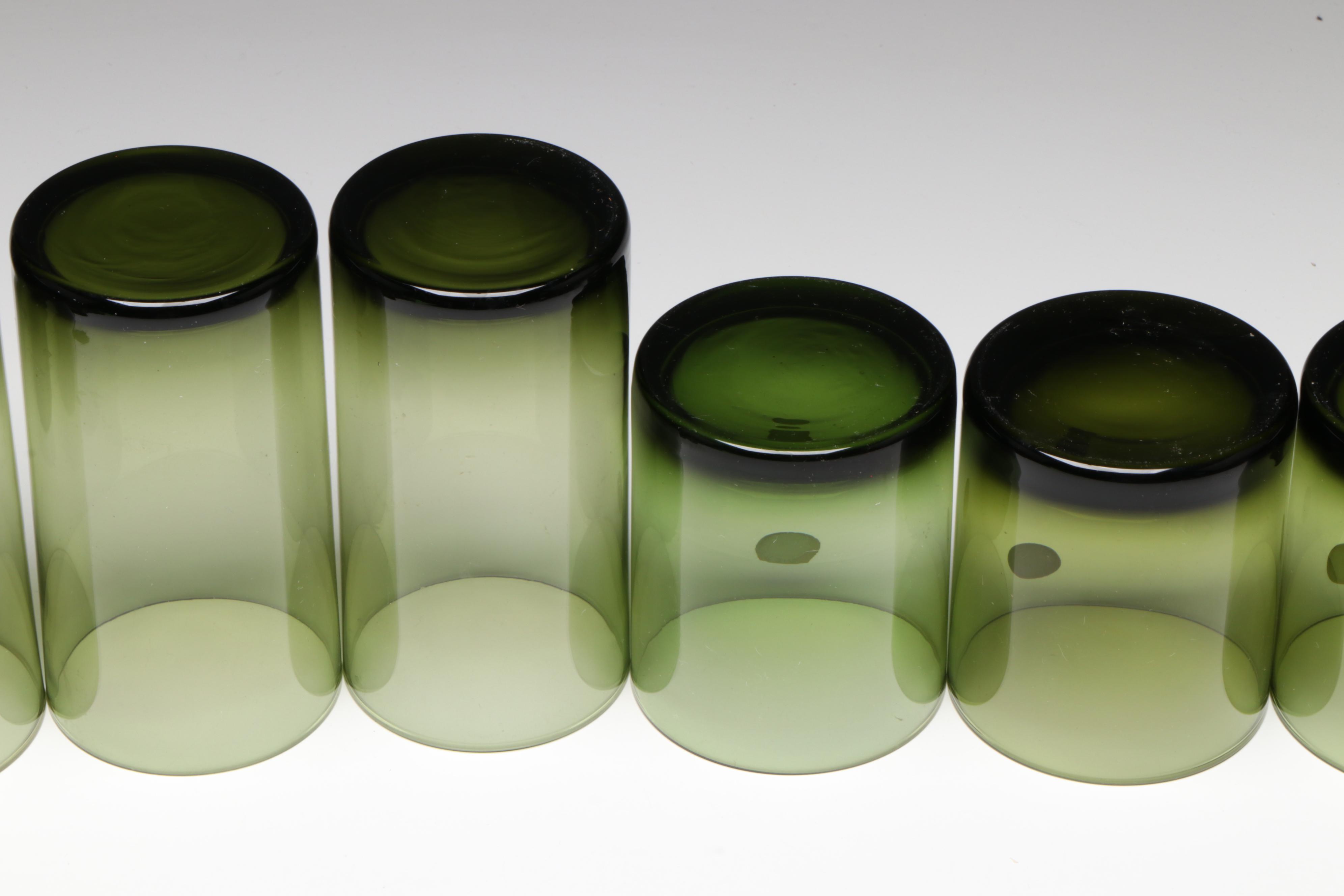 Sasaki "Coronation Dark Green" Glass Old Fashioned Glasses and Tumblers