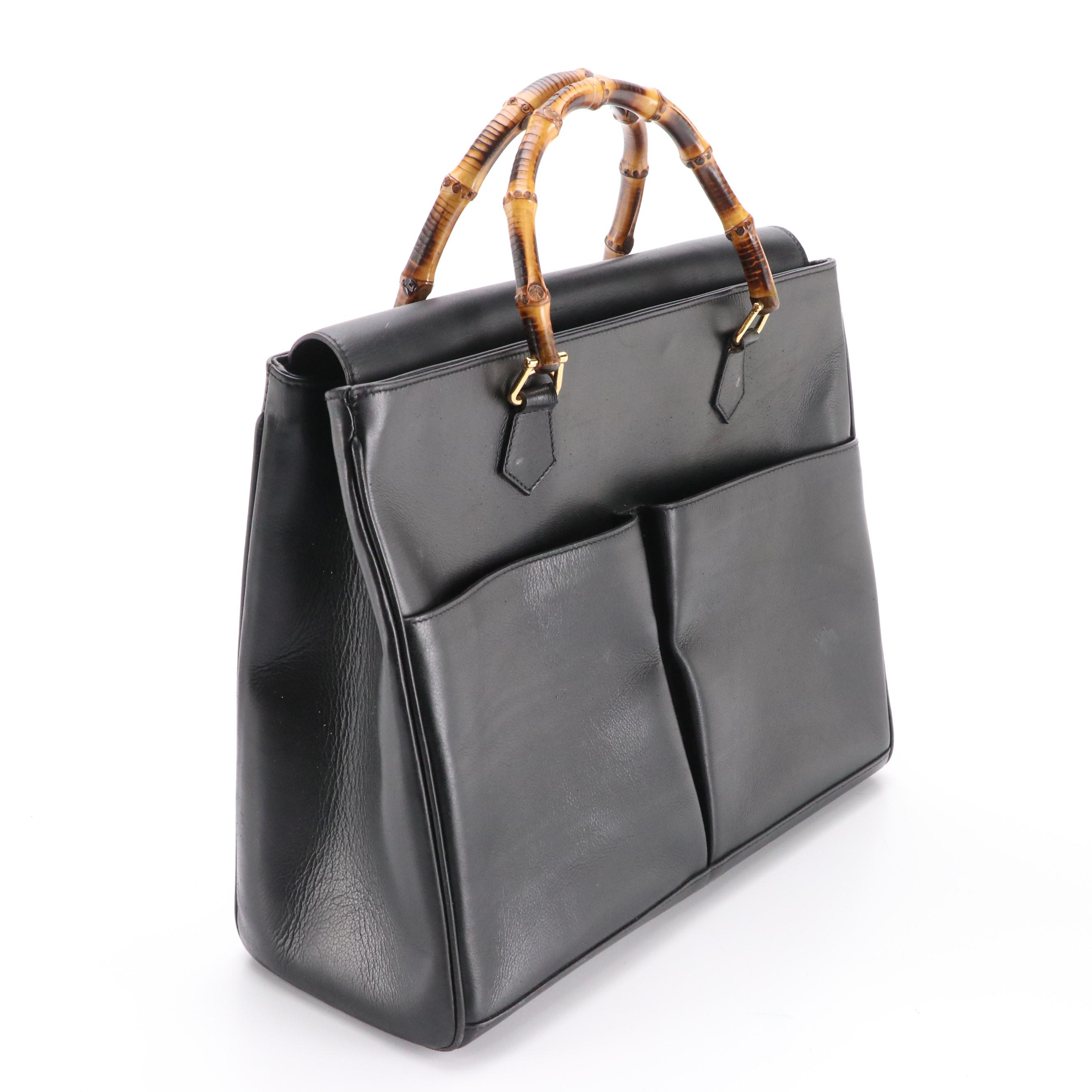 Gucci Bamboo Black Leather Tote Bag