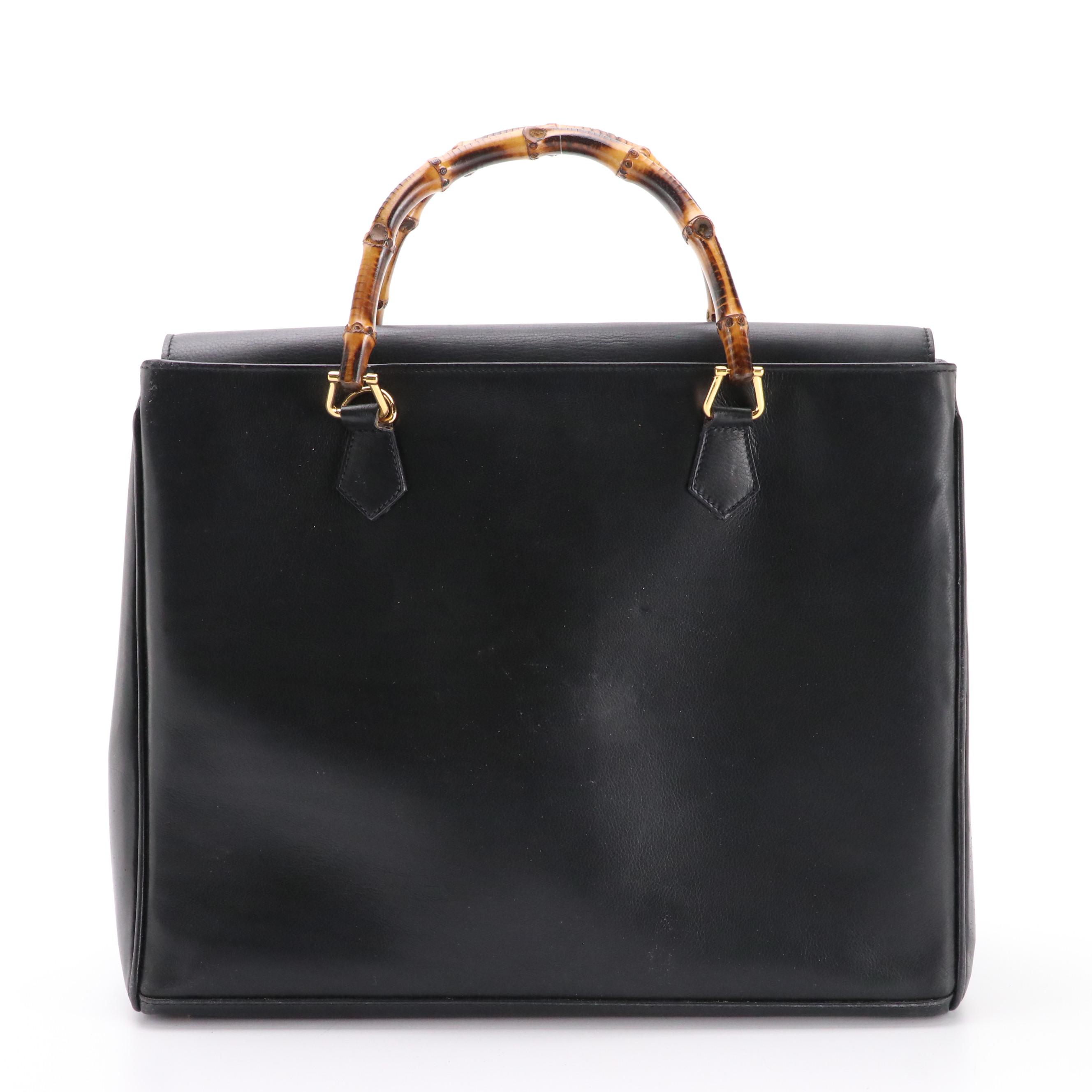 Gucci Bamboo Black Leather Tote Bag