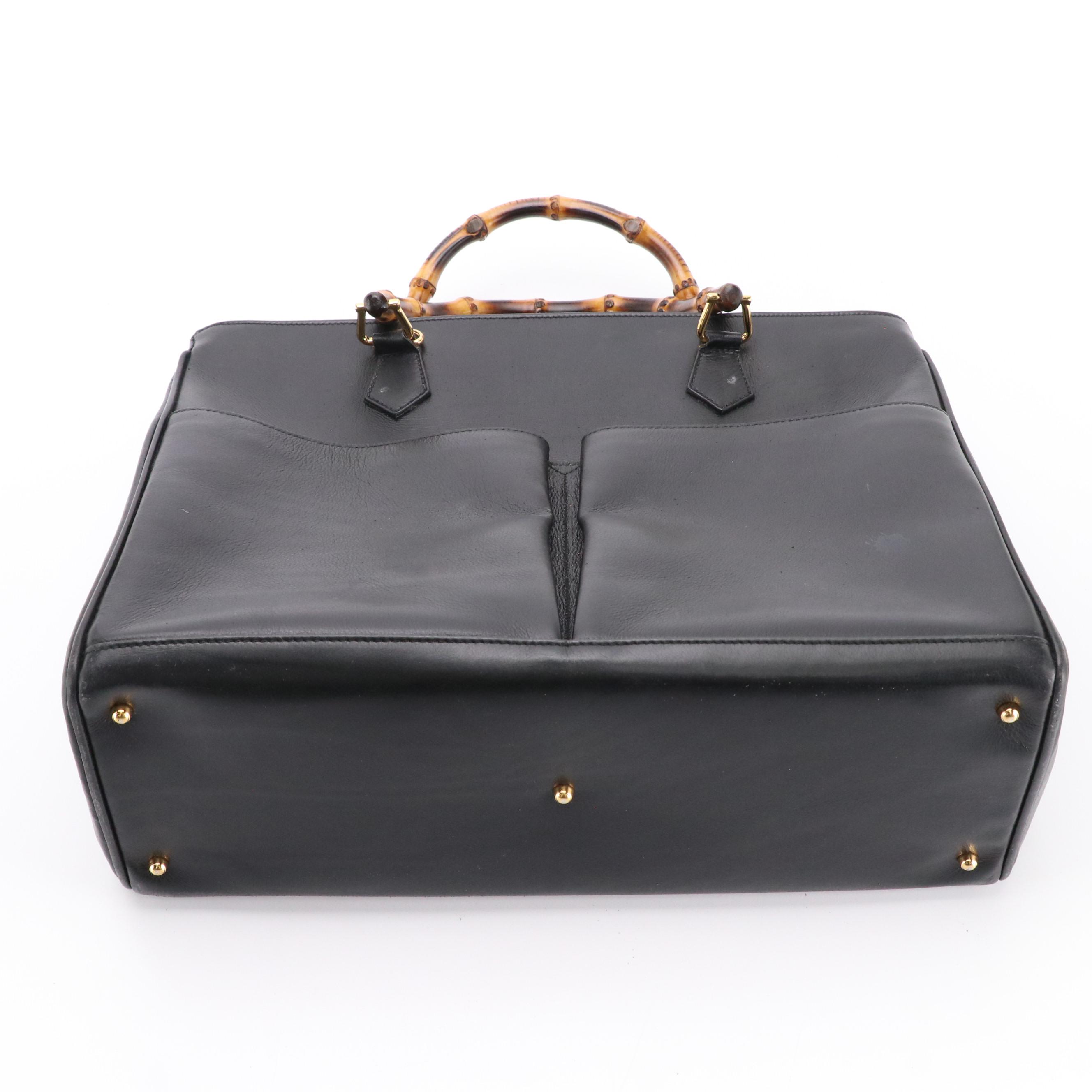 Gucci Bamboo Black Leather Tote Bag