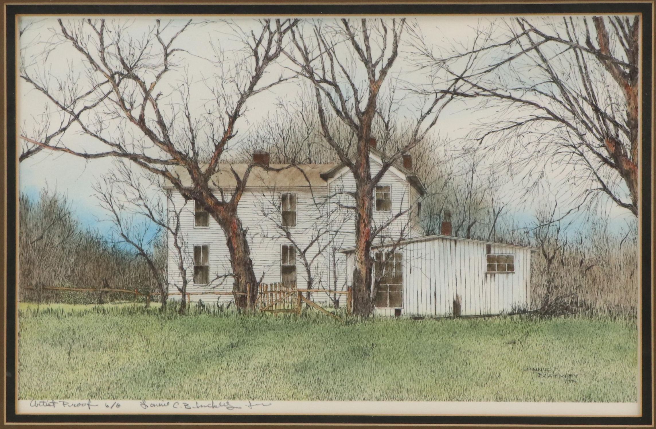 Lonnie C. Blackley Lithograph of Farmhouse, 20th Century