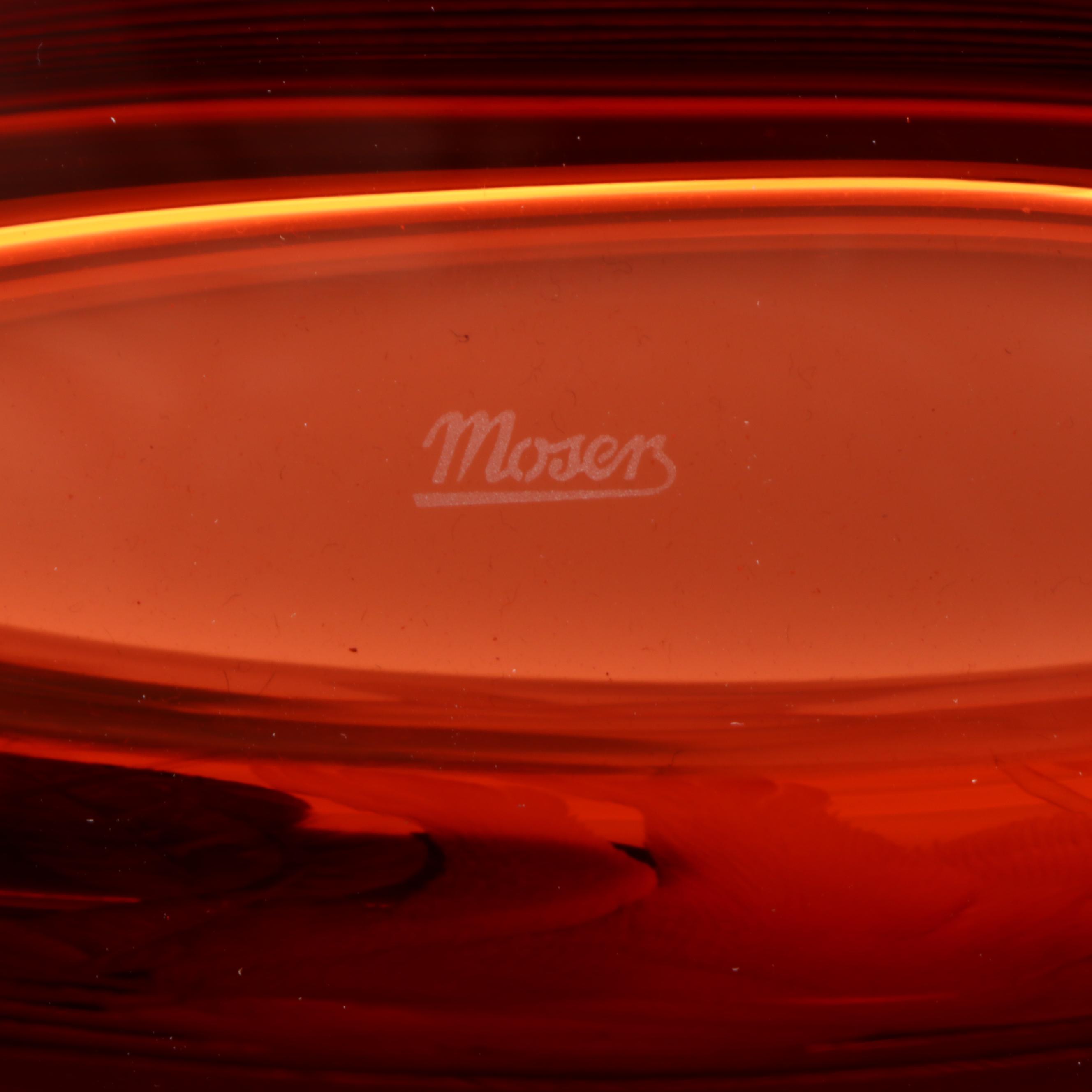 Moser Etched Ruby Crystal Vase with Rabbit and Flower Motif in Original Box