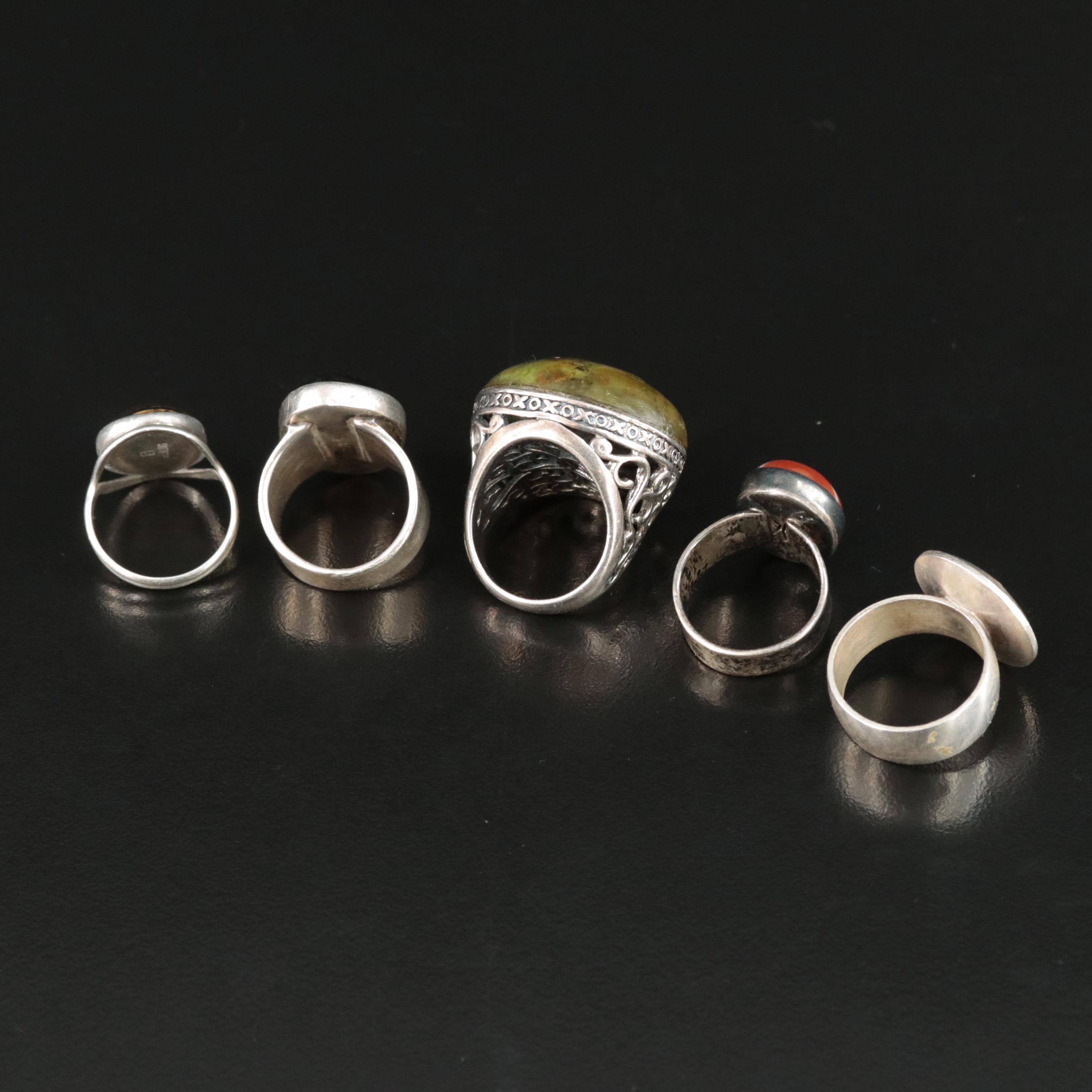 Sterling Rings Including Agate, Jasper, and Tiger's Iron
