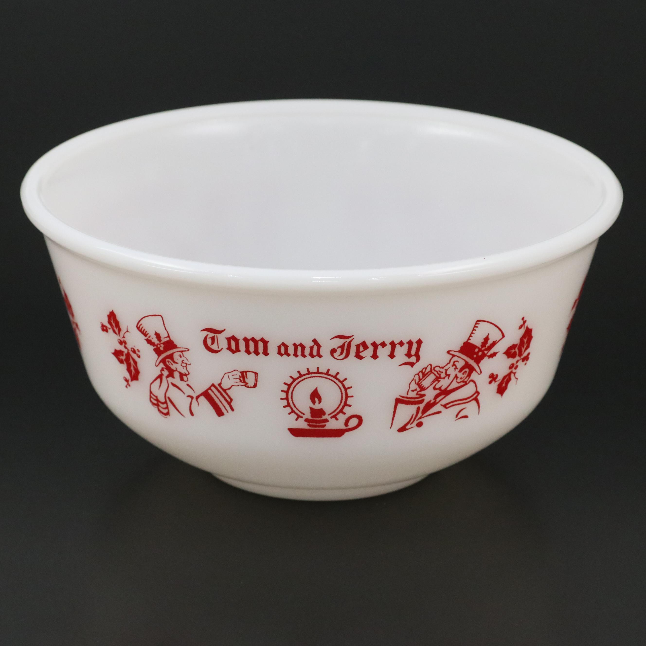 Hazel Atlas Milk Glass Tom & Jerry Punch Set, Mid to Late 20th Century