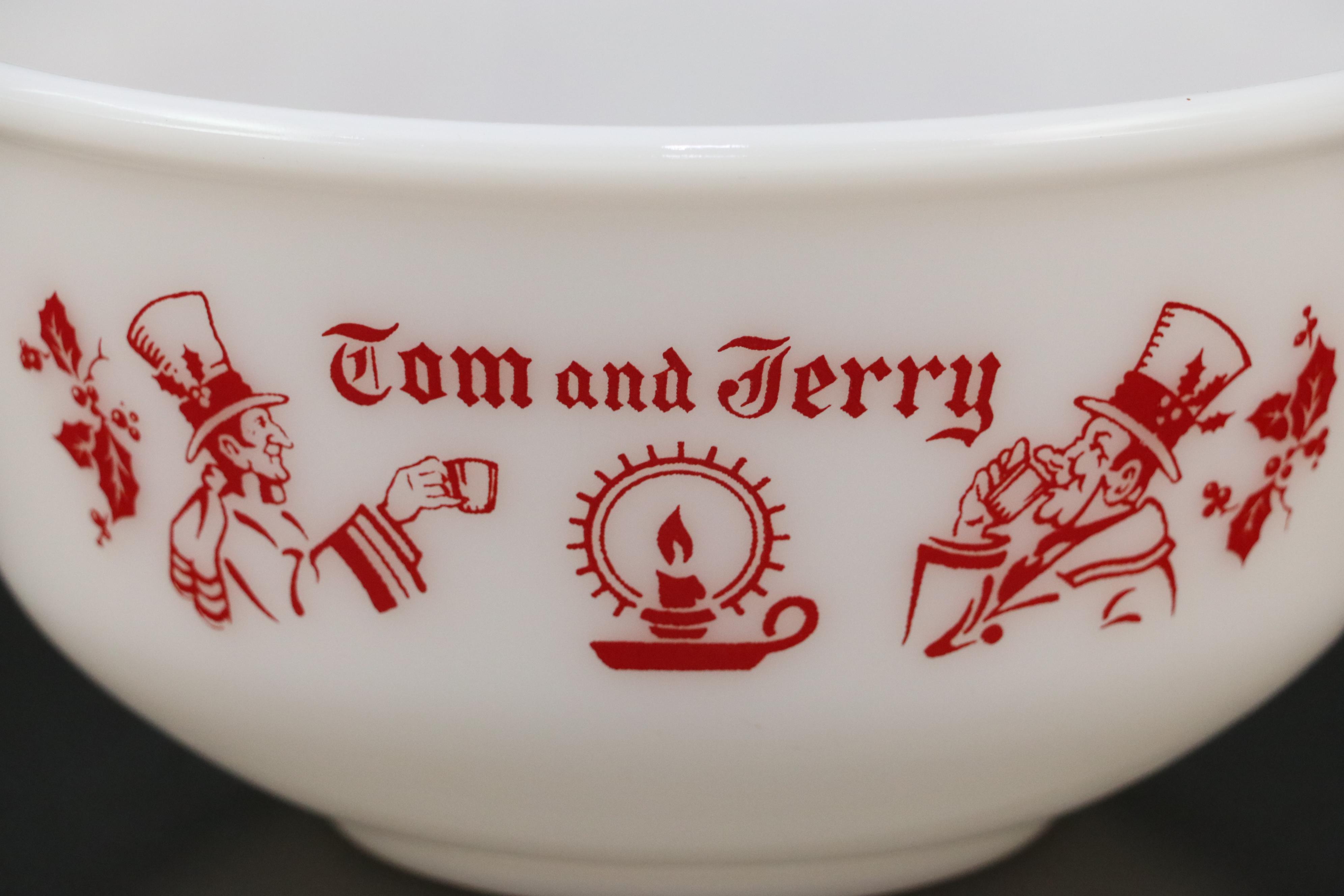 Hazel Atlas Milk Glass Tom & Jerry Punch Set, Mid to Late 20th Century