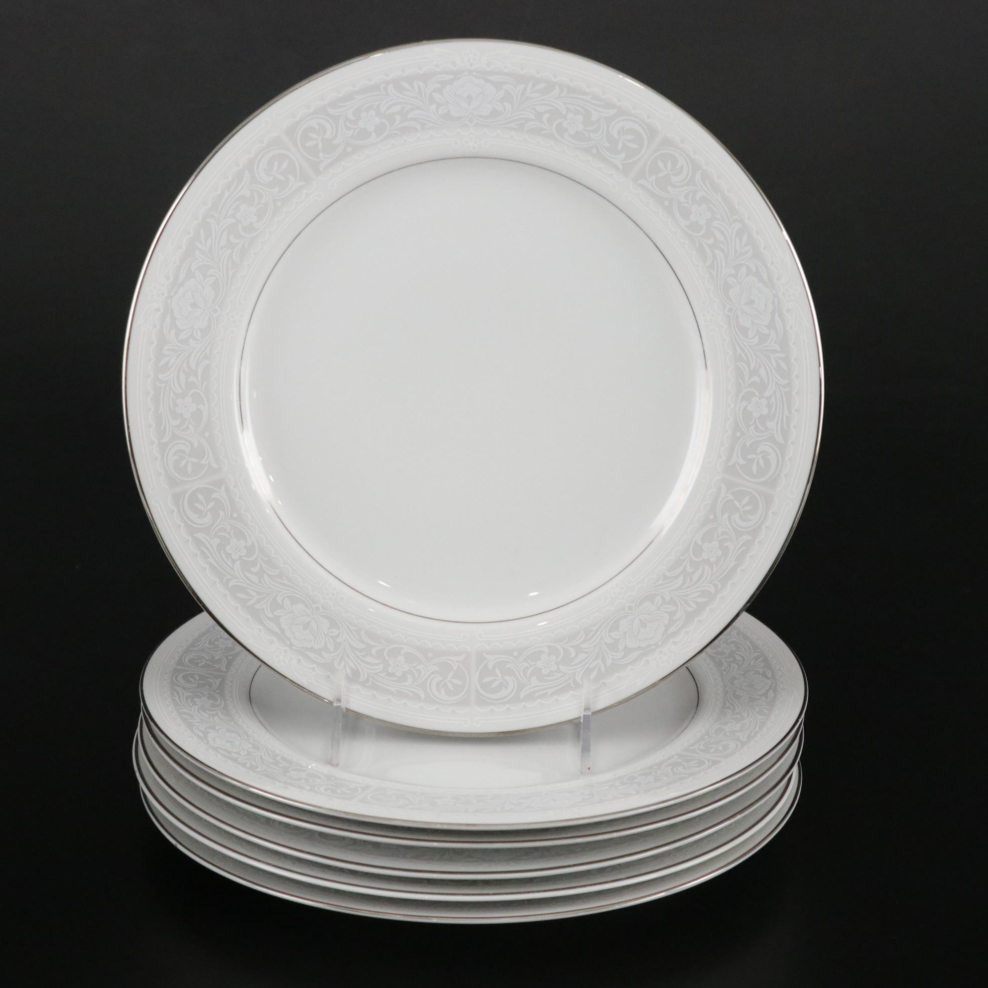 Sone China "Stream" Porcelain Silver Trim Dinnerware Set