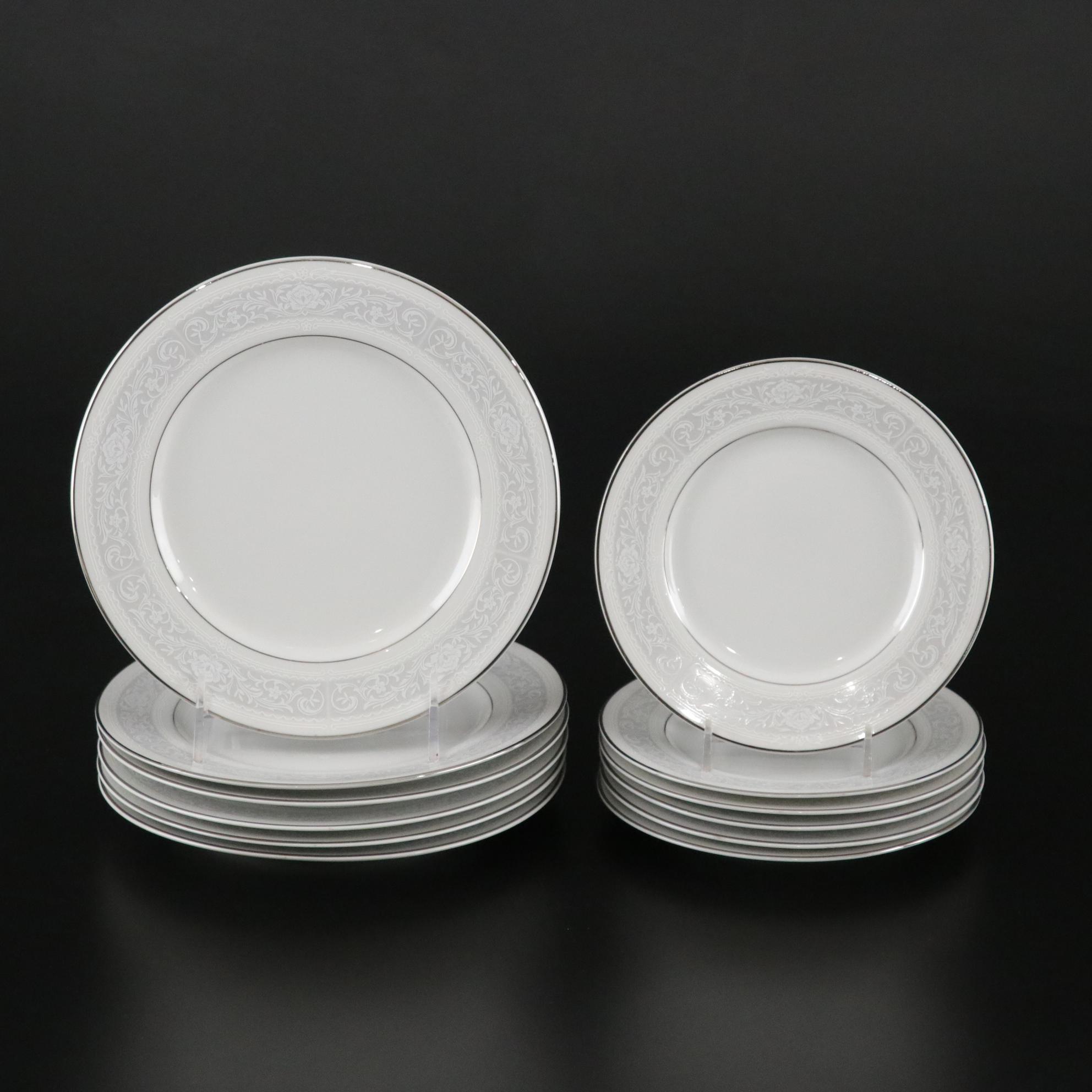 Sone China "Stream" Porcelain Silver Trim Dinnerware Set