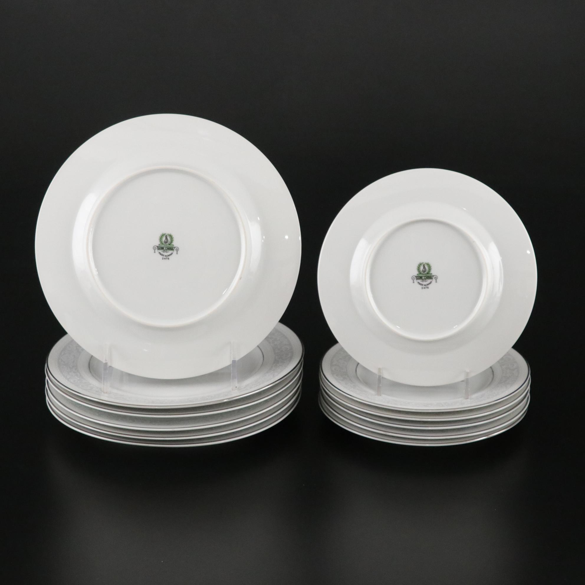 Sone China "Stream" Porcelain Silver Trim Dinnerware Set