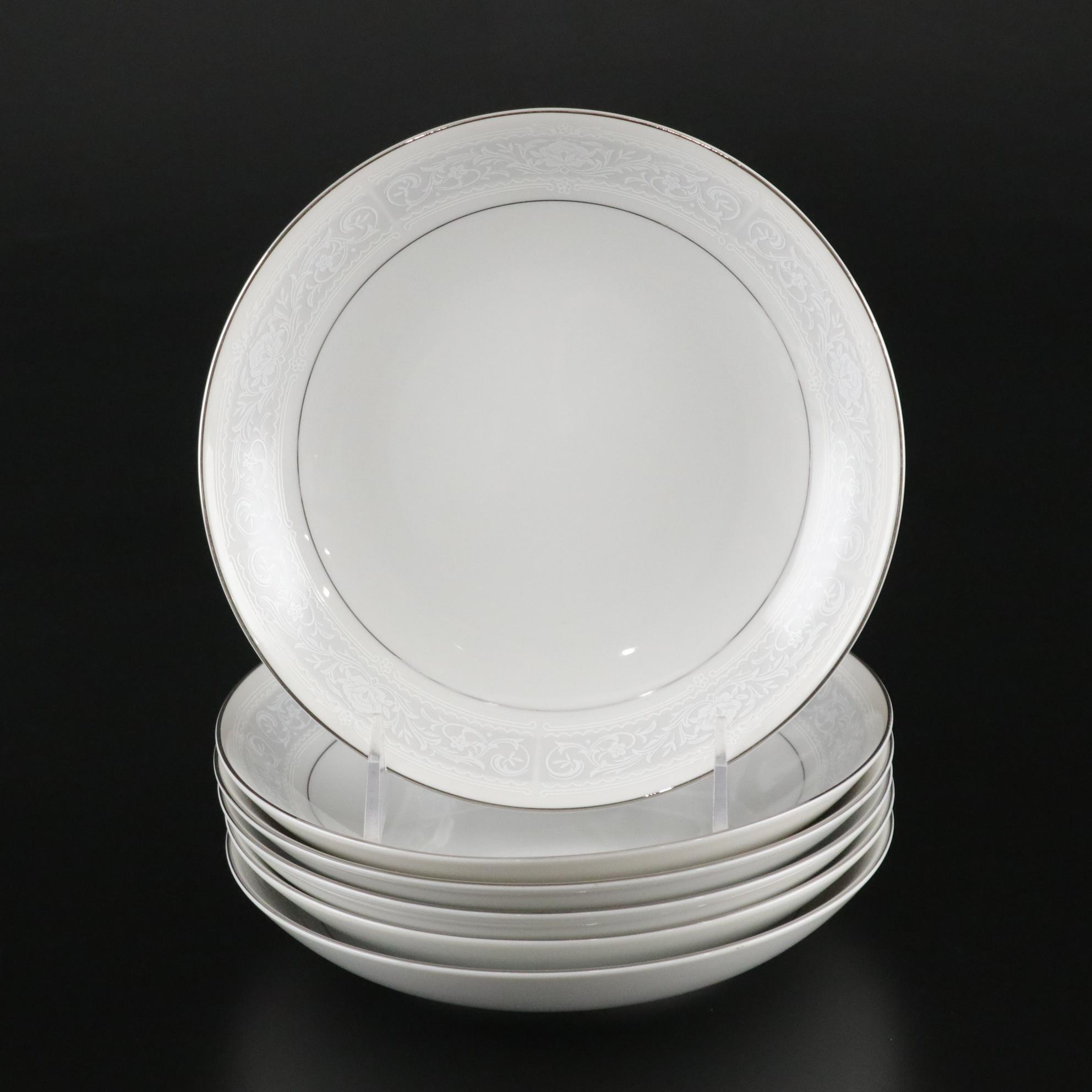 Sone China "Stream" Porcelain Silver Trim Dinnerware Set