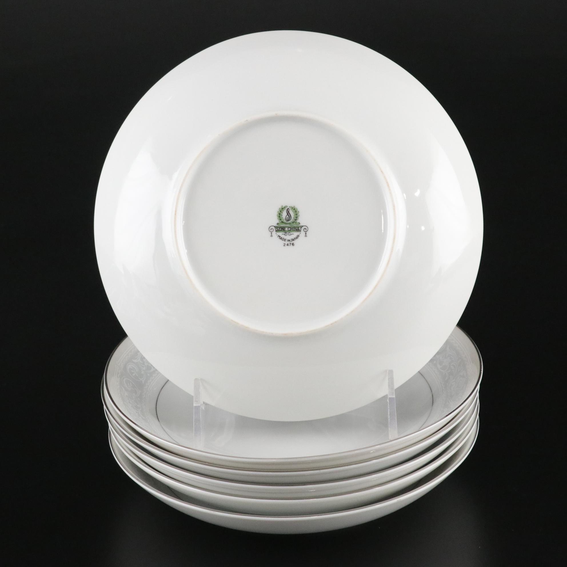 Sone China "Stream" Porcelain Silver Trim Dinnerware Set