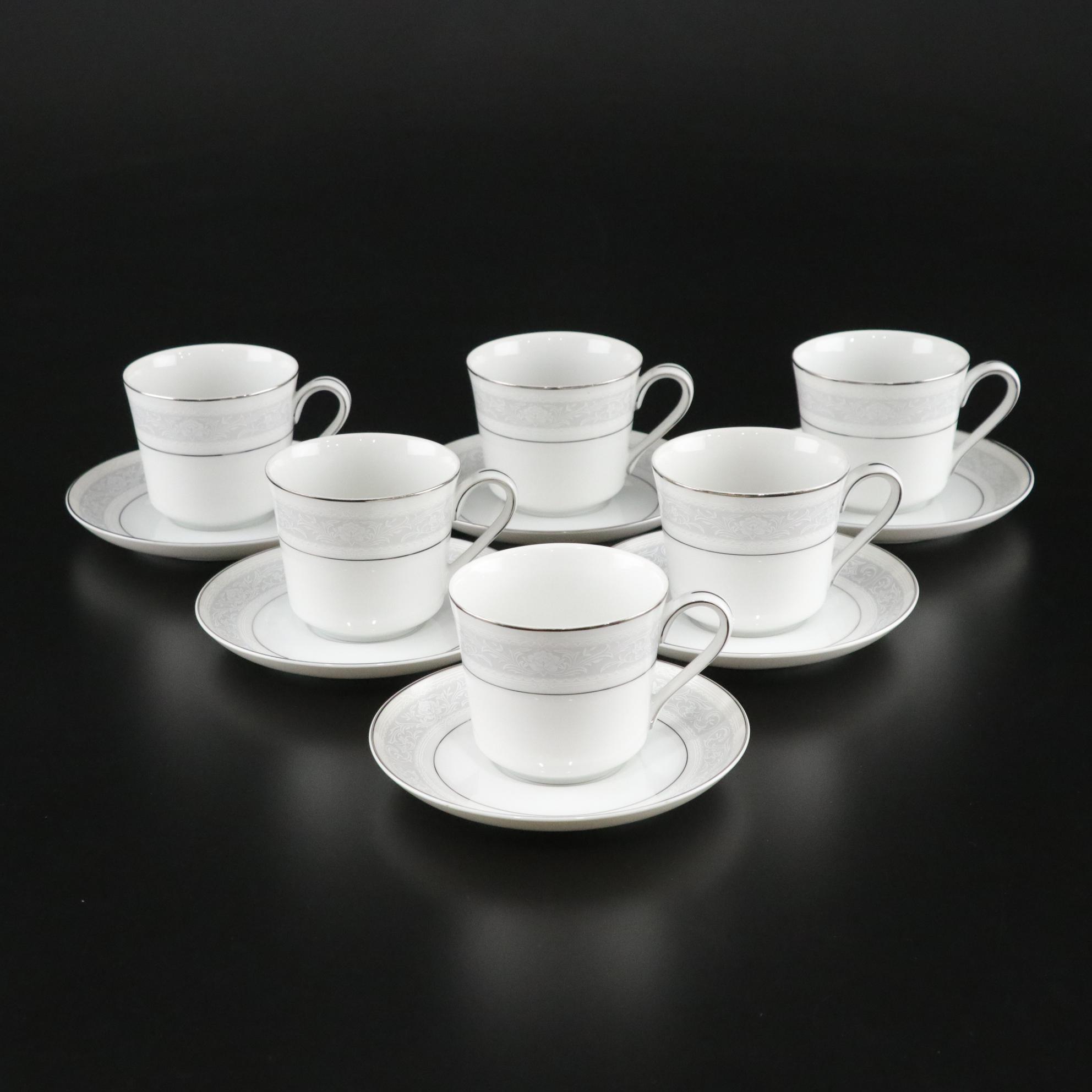 Sone China "Stream" Porcelain Silver Trim Dinnerware Set