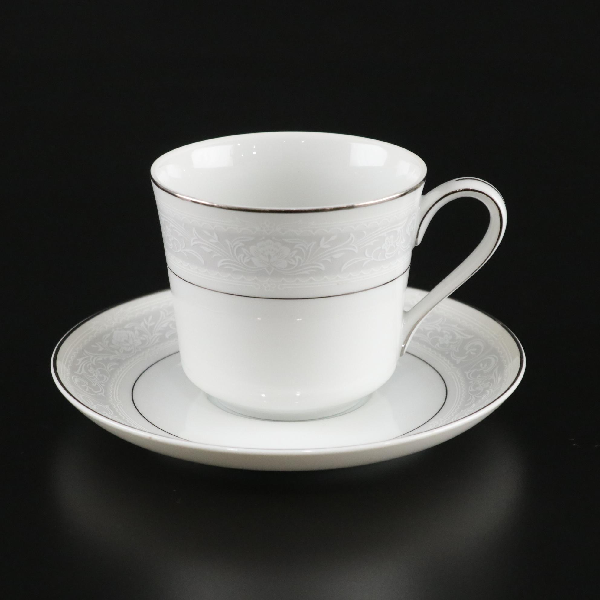 Sone China "Stream" Porcelain Silver Trim Dinnerware Set