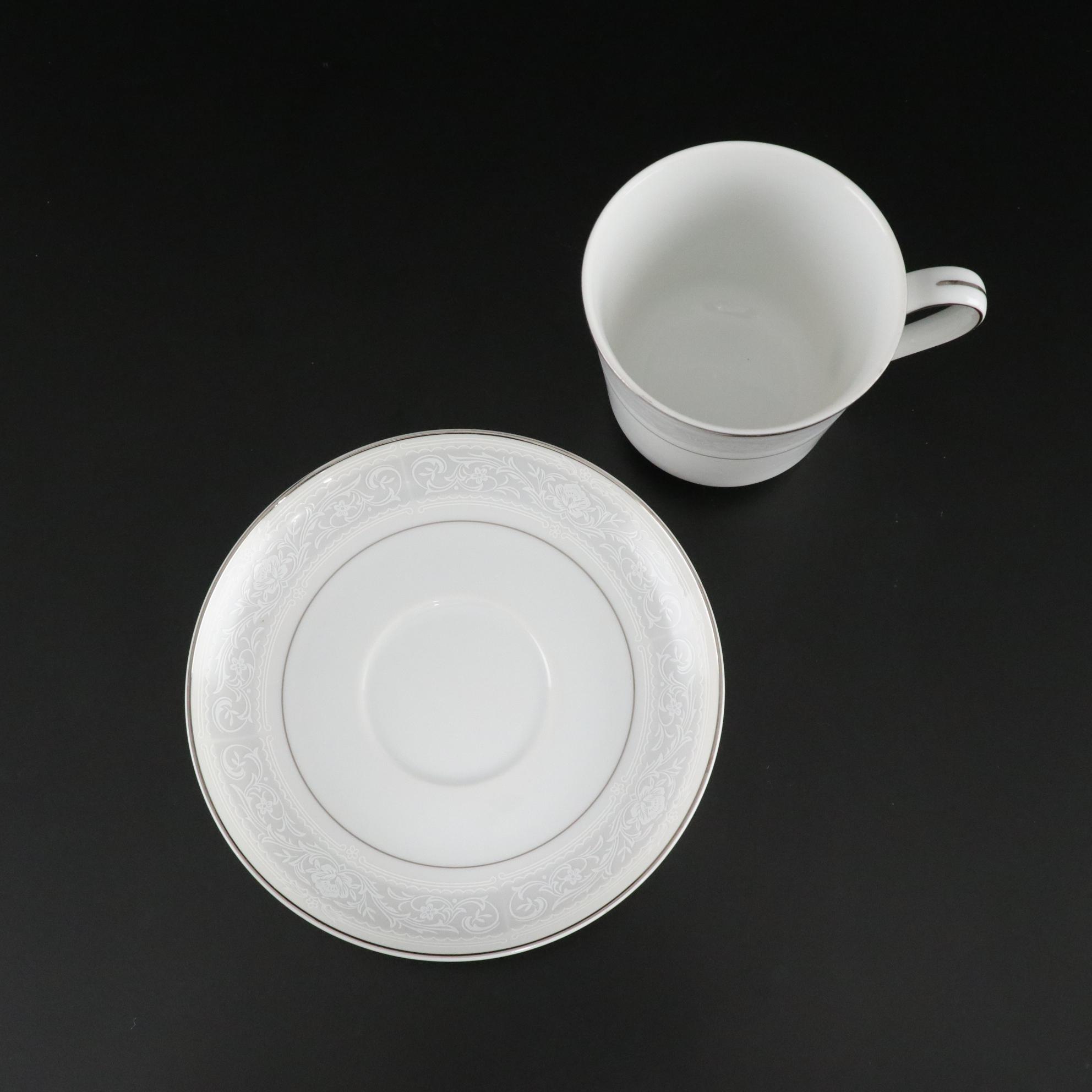 Sone China "Stream" Porcelain Silver Trim Dinnerware Set