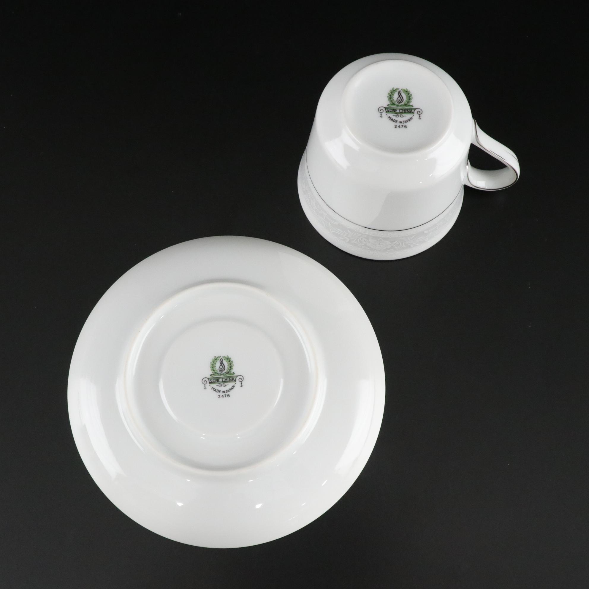 Sone China "Stream" Porcelain Silver Trim Dinnerware Set