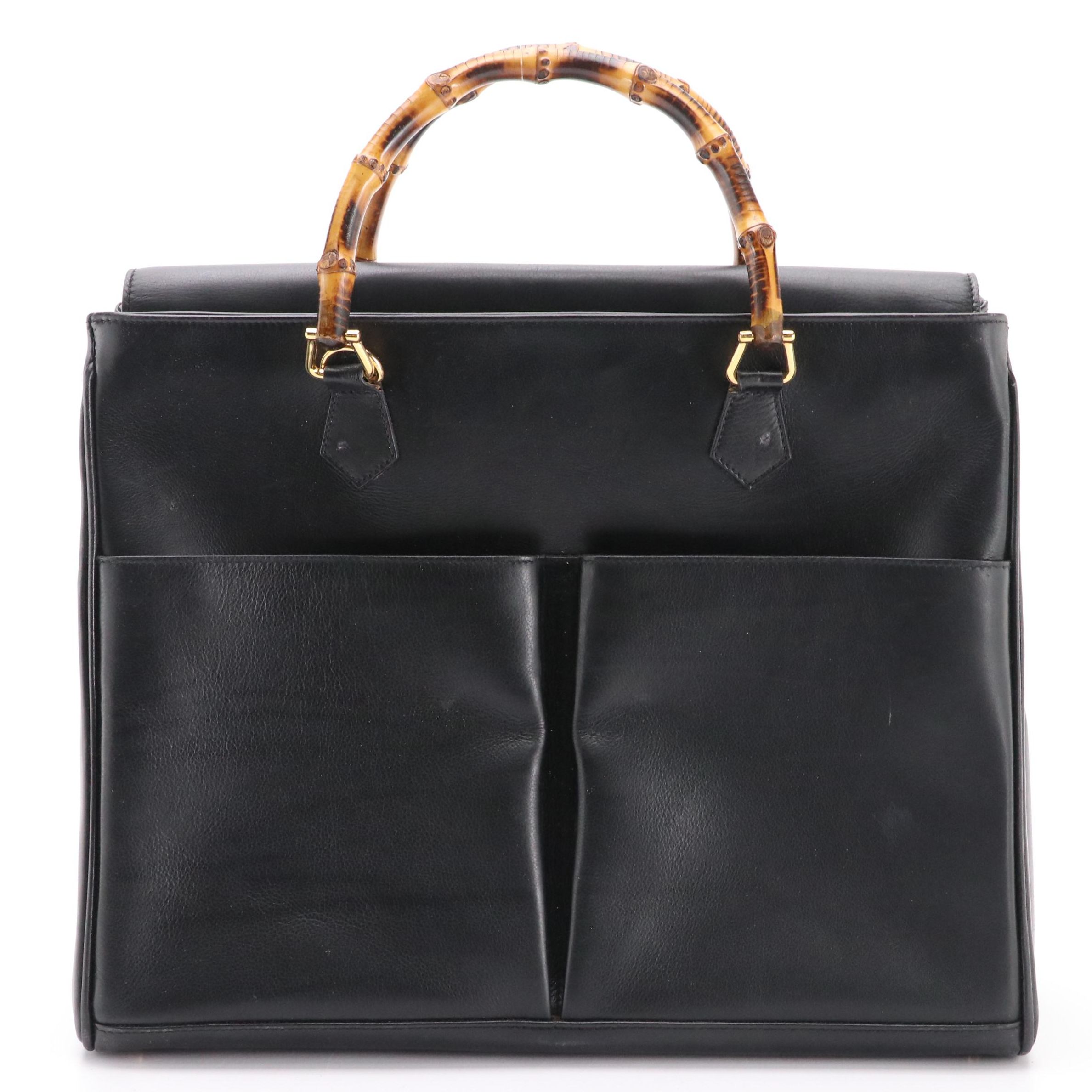 Gucci Bamboo Black Leather Tote Bag