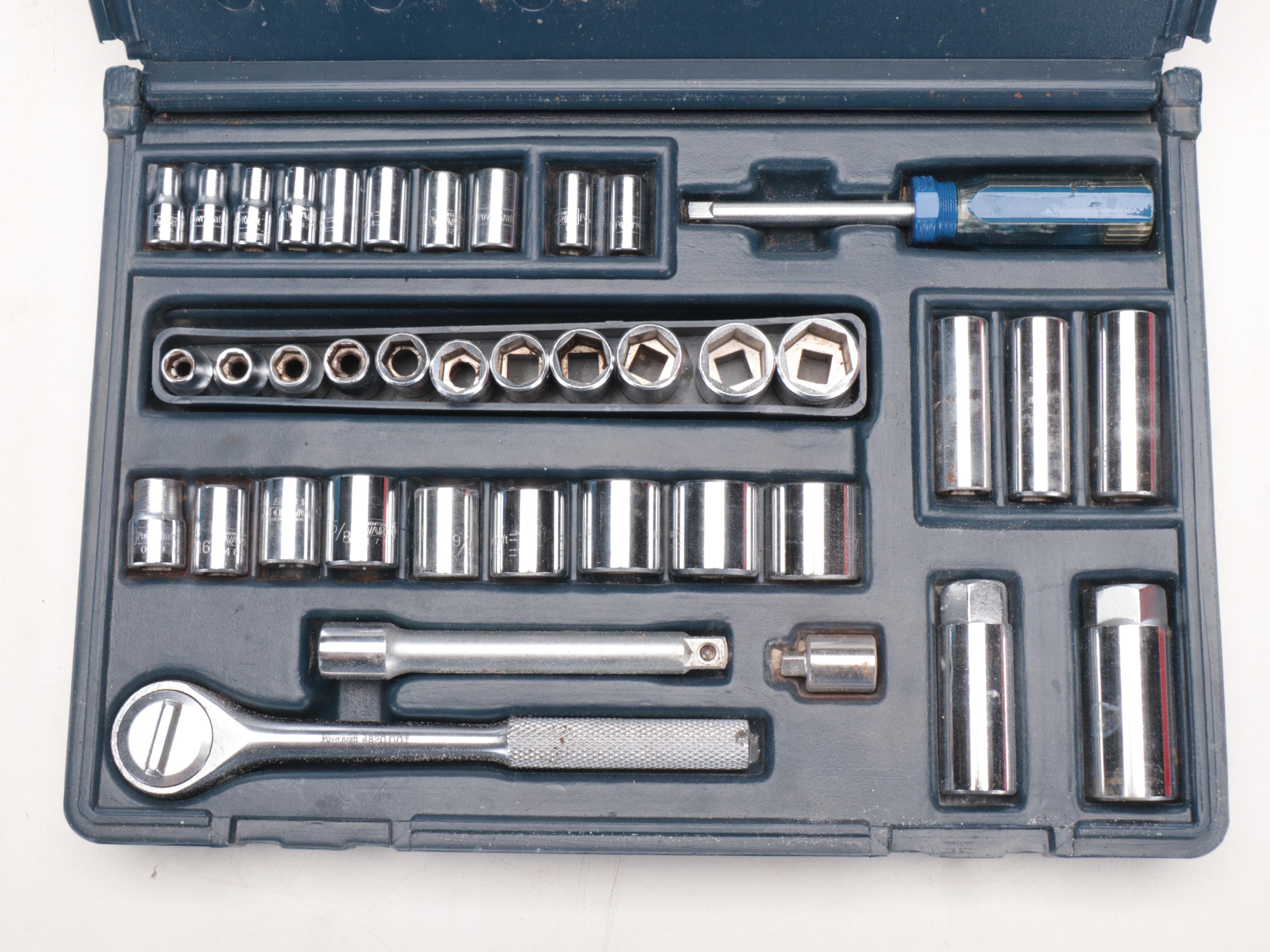 Husky and Companion Metal Tool Boxes with Socket Wrench Set, Assorted Hand Tools