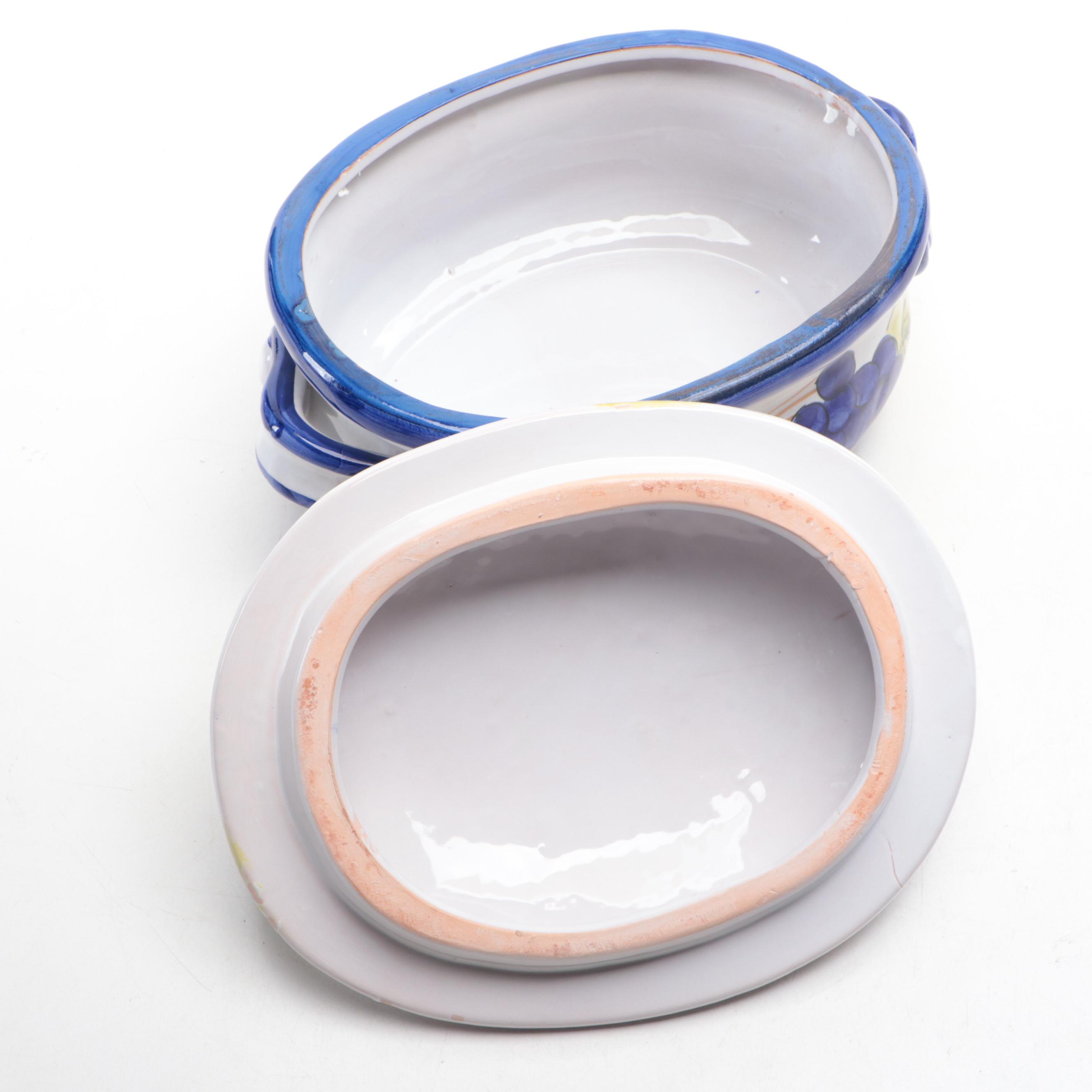 Grapevine Majolica Pitcher, Platter, and Covered Dish